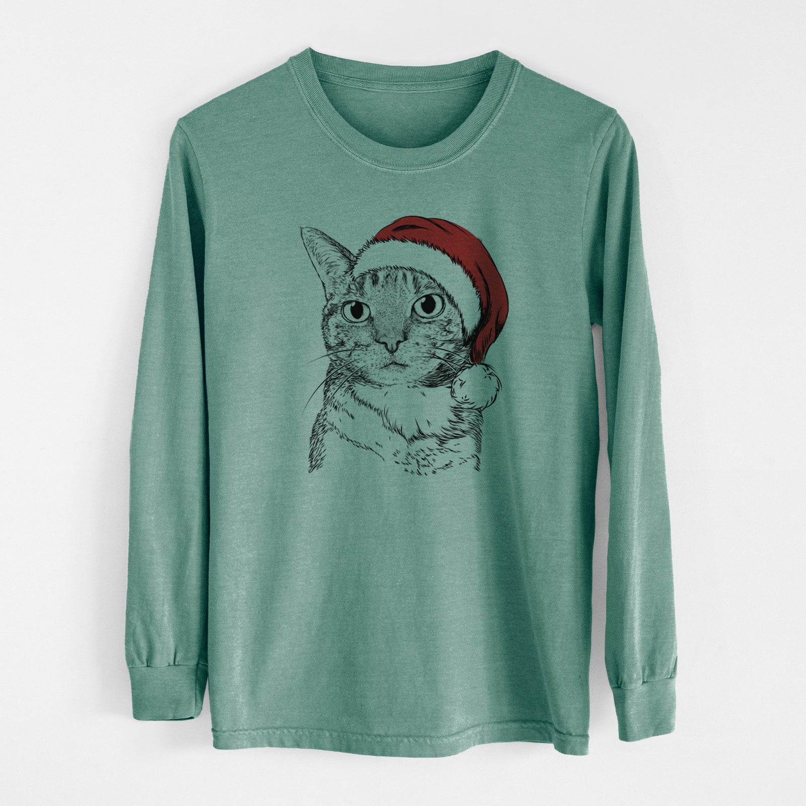 Santa Eleanor the Domestic Shorthair Cat - Men's Heavyweight 100% Cotton Long Sleeve