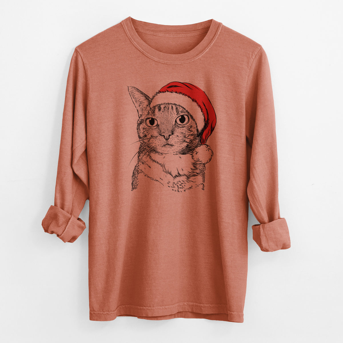 Santa Eleanor the Domestic Shorthair Cat - Men's Heavyweight 100% Cotton Long Sleeve