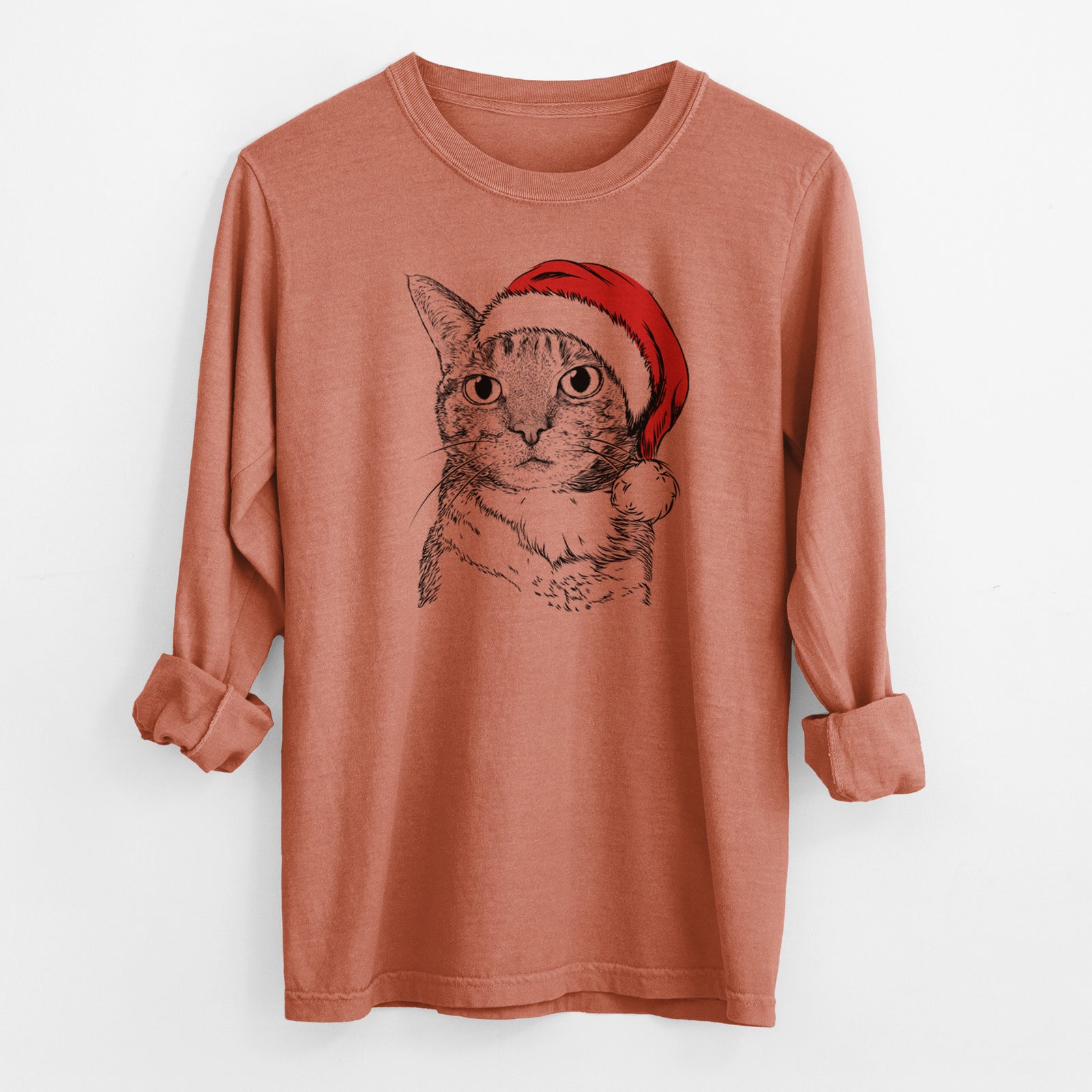 Santa Eleanor the Domestic Shorthair Cat - Men's Heavyweight 100% Cotton Long Sleeve