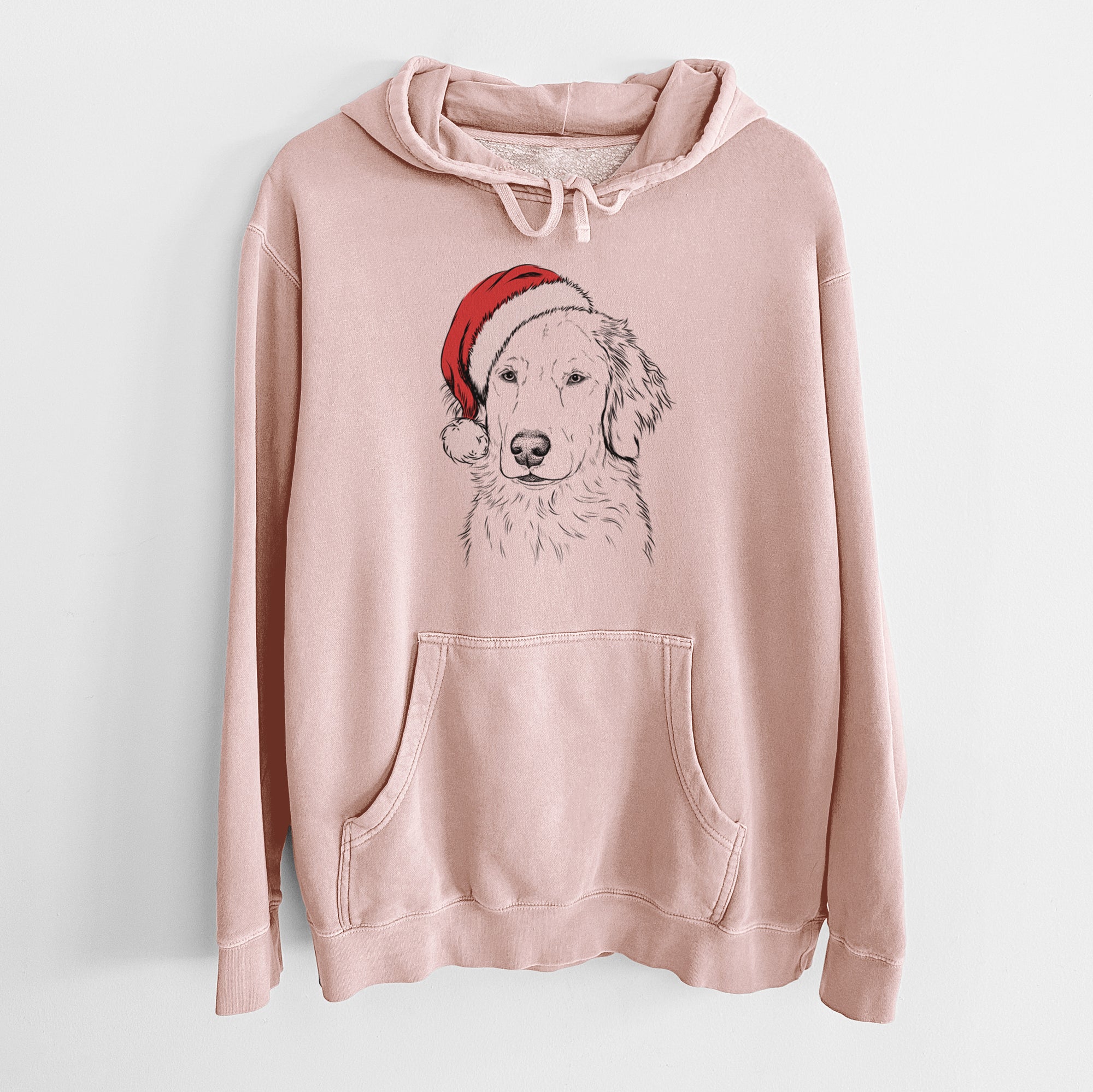 Santa Hat Eli the Golden Retriever - Unisex Pigment Dyed Hoodie