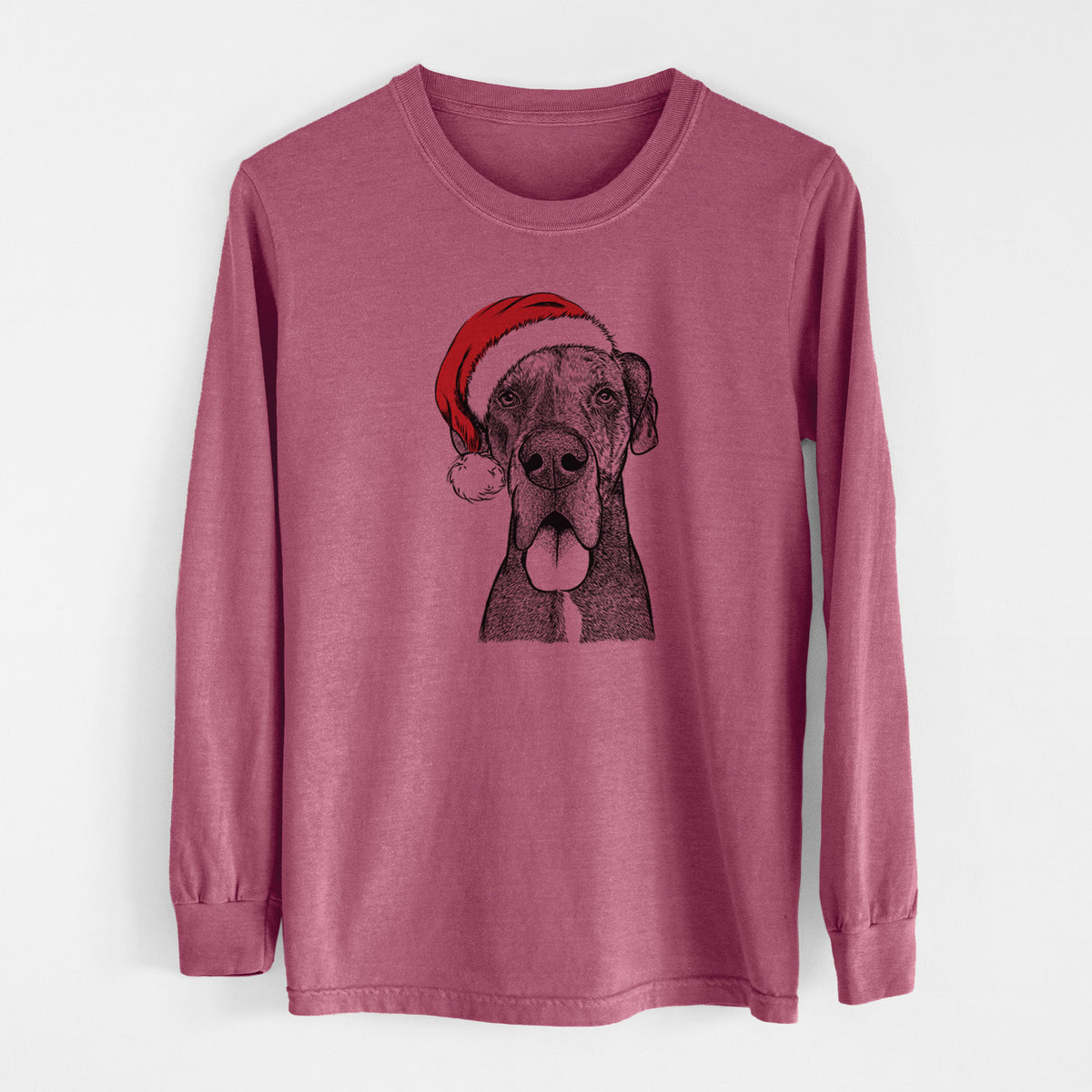 Santa Eli the Great Dane - Men's Heavyweight 100% Cotton Long Sleeve