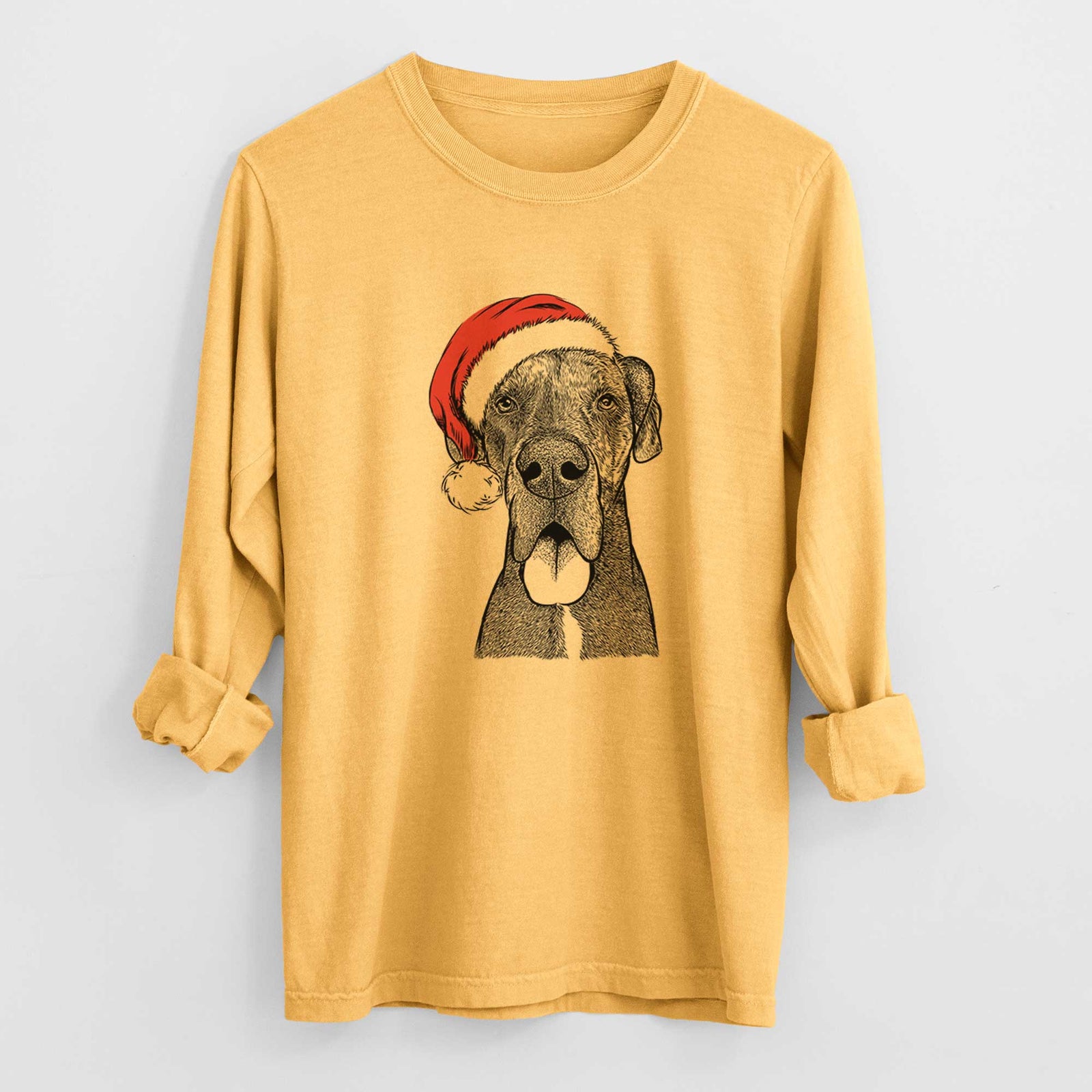 Santa Eli the Great Dane - Men's Heavyweight 100% Cotton Long Sleeve
