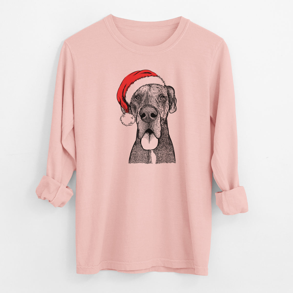 Santa Eli the Great Dane - Men's Heavyweight 100% Cotton Long Sleeve