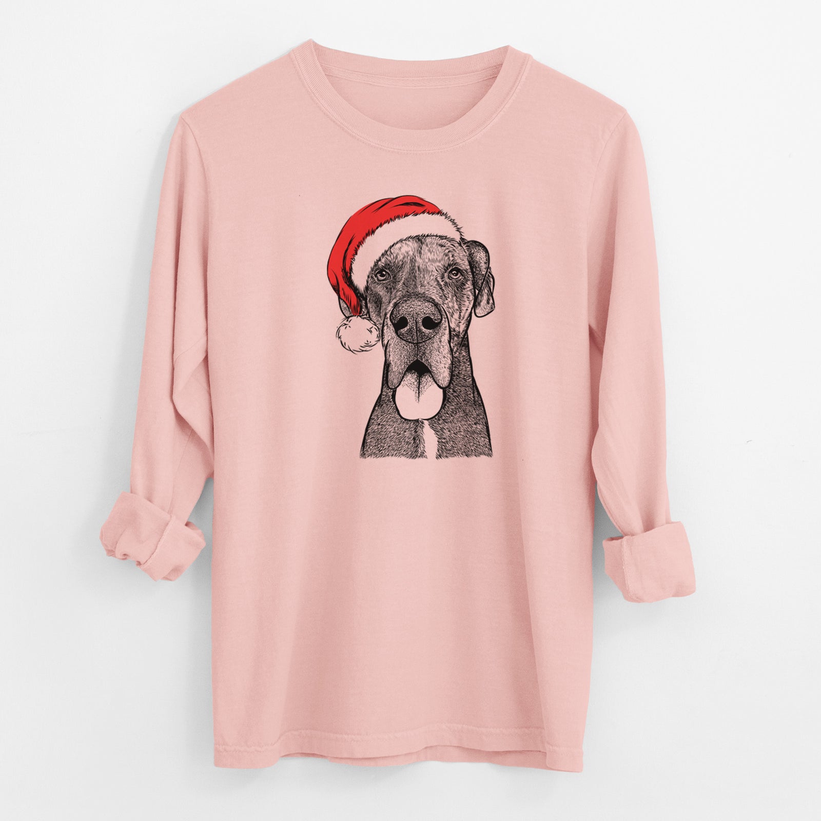 Santa Eli the Great Dane - Men's Heavyweight 100% Cotton Long Sleeve