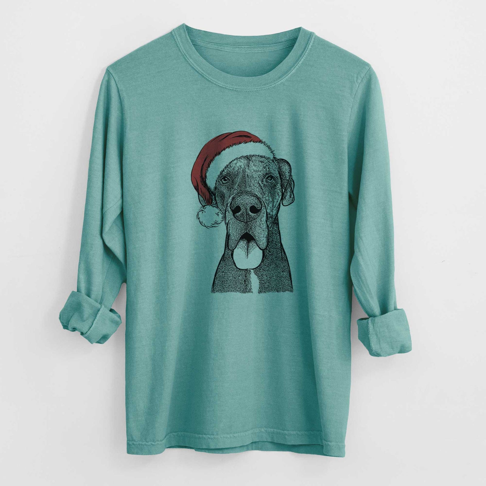 Santa Eli the Great Dane - Men's Heavyweight 100% Cotton Long Sleeve