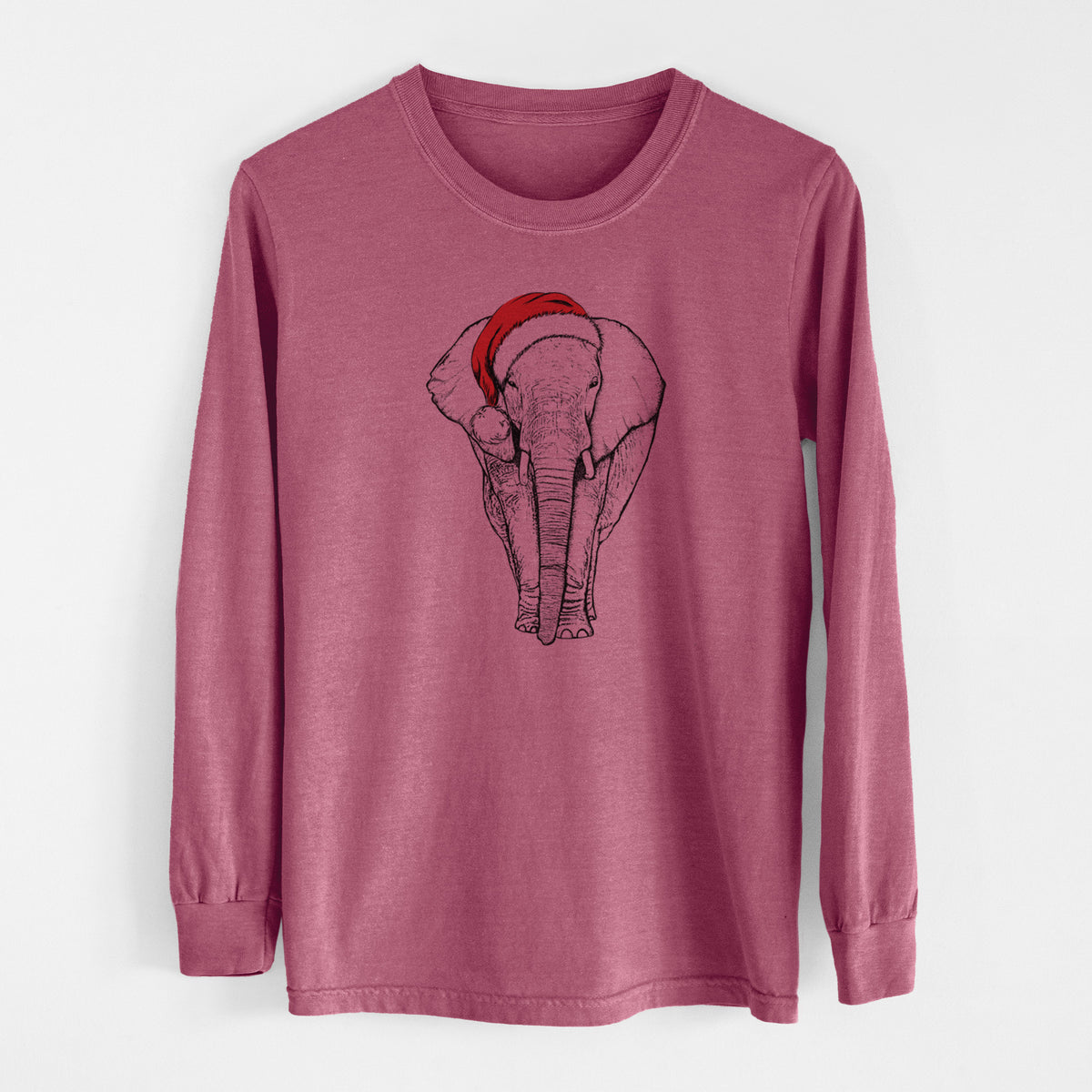 Santa Ella the Elephant - Men&#39;s Heavyweight 100% Cotton Long Sleeve