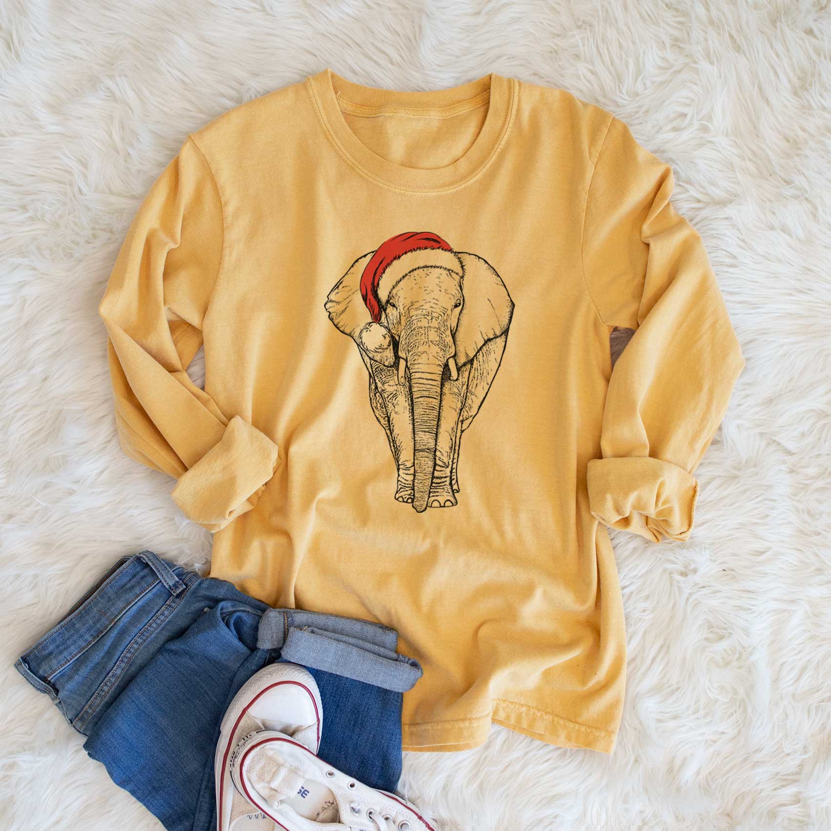 Santa Ella the Elephant - Men's Heavyweight 100% Cotton Long Sleeve