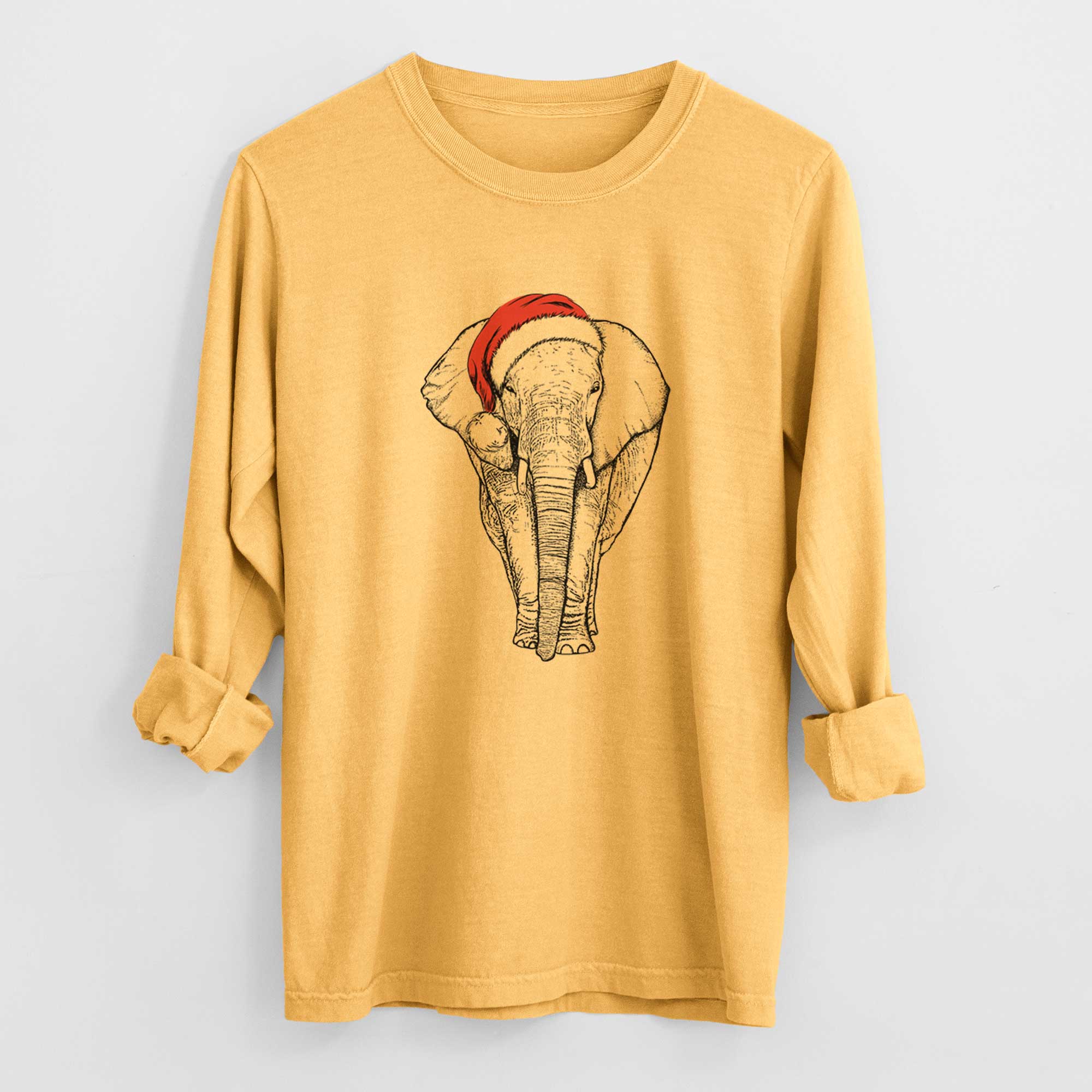 Santa Ella the Elephant - Men's Heavyweight 100% Cotton Long Sleeve