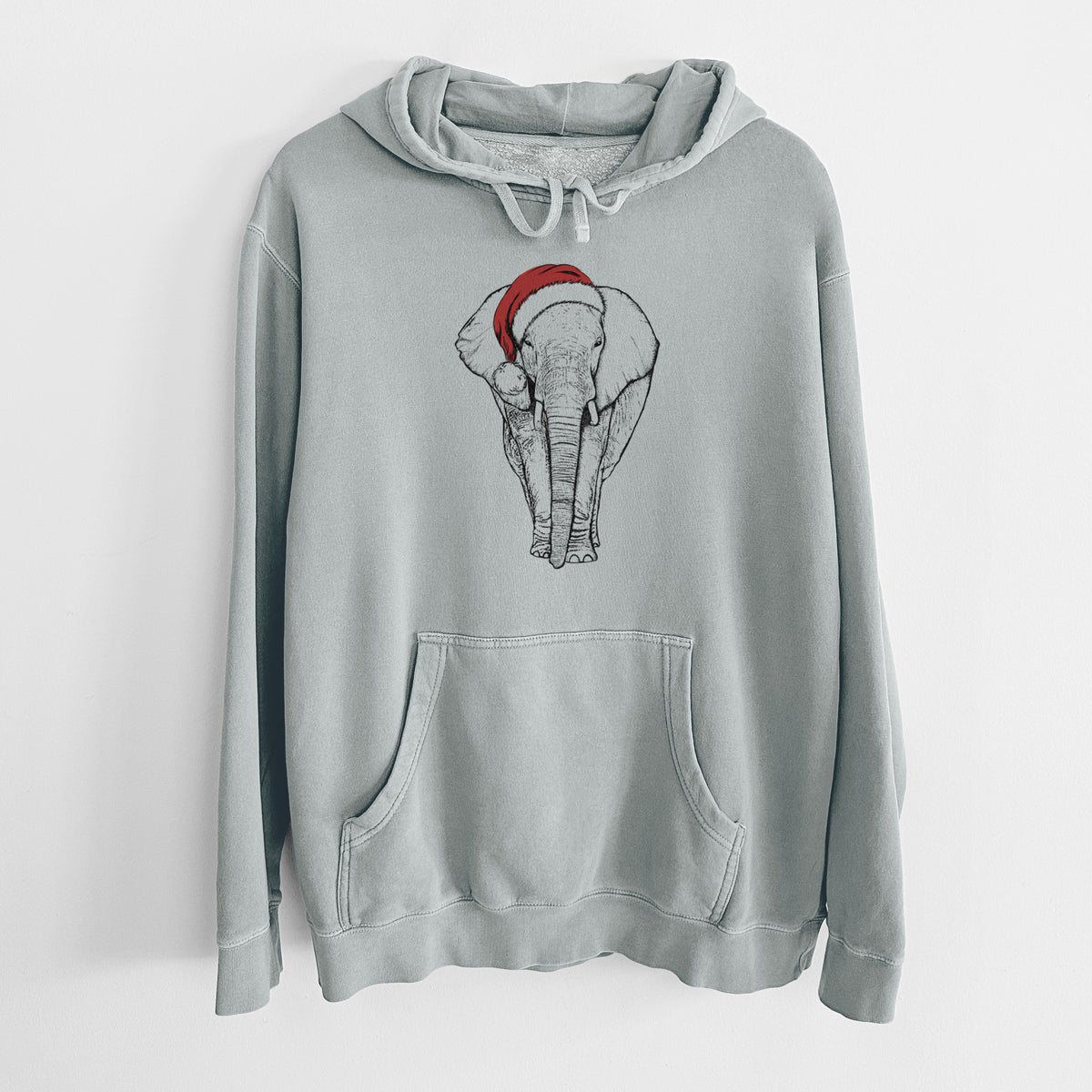 Santa Hat Ella the Elephant - Unisex Pigment Dyed Hoodie