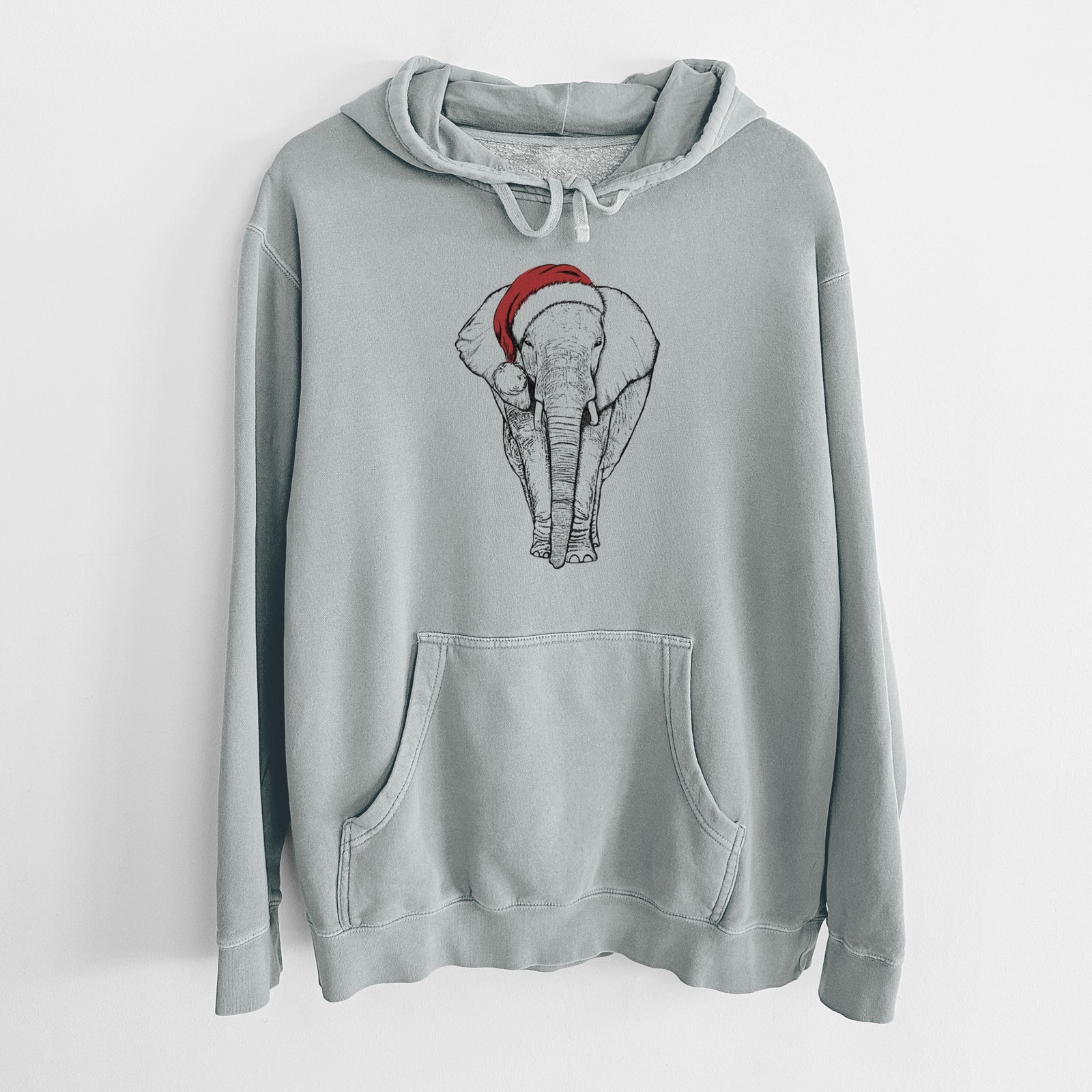 Santa Hat Ella the Elephant - Unisex Pigment Dyed Hoodie