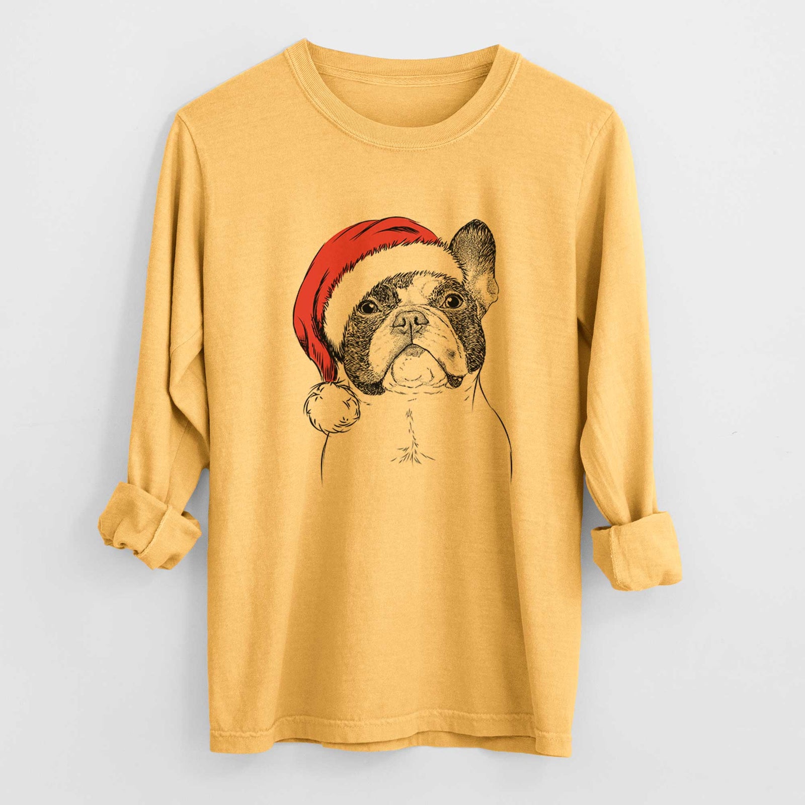 Santa Ella the French Bulldog - Men's Heavyweight 100% Cotton Long Sleeve