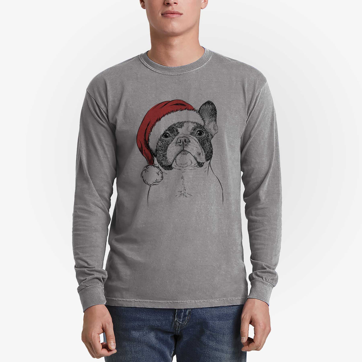 Santa Ella the French Bulldog - Men's Heavyweight 100% Cotton Long Sleeve