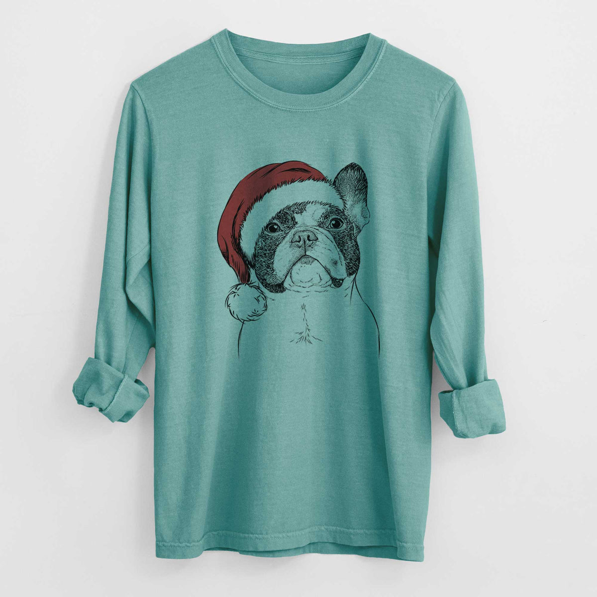 Santa Ella the French Bulldog - Men's Heavyweight 100% Cotton Long Sleeve