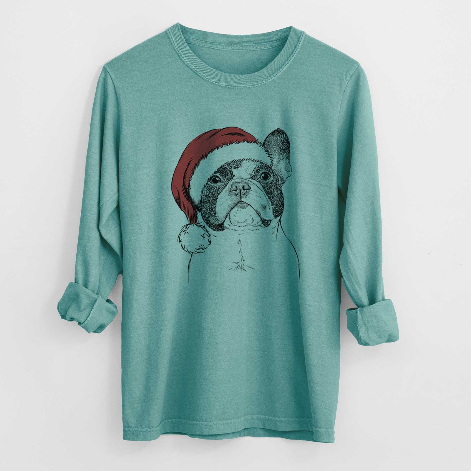 Santa Ella the French Bulldog - Men's Heavyweight 100% Cotton Long Sleeve
