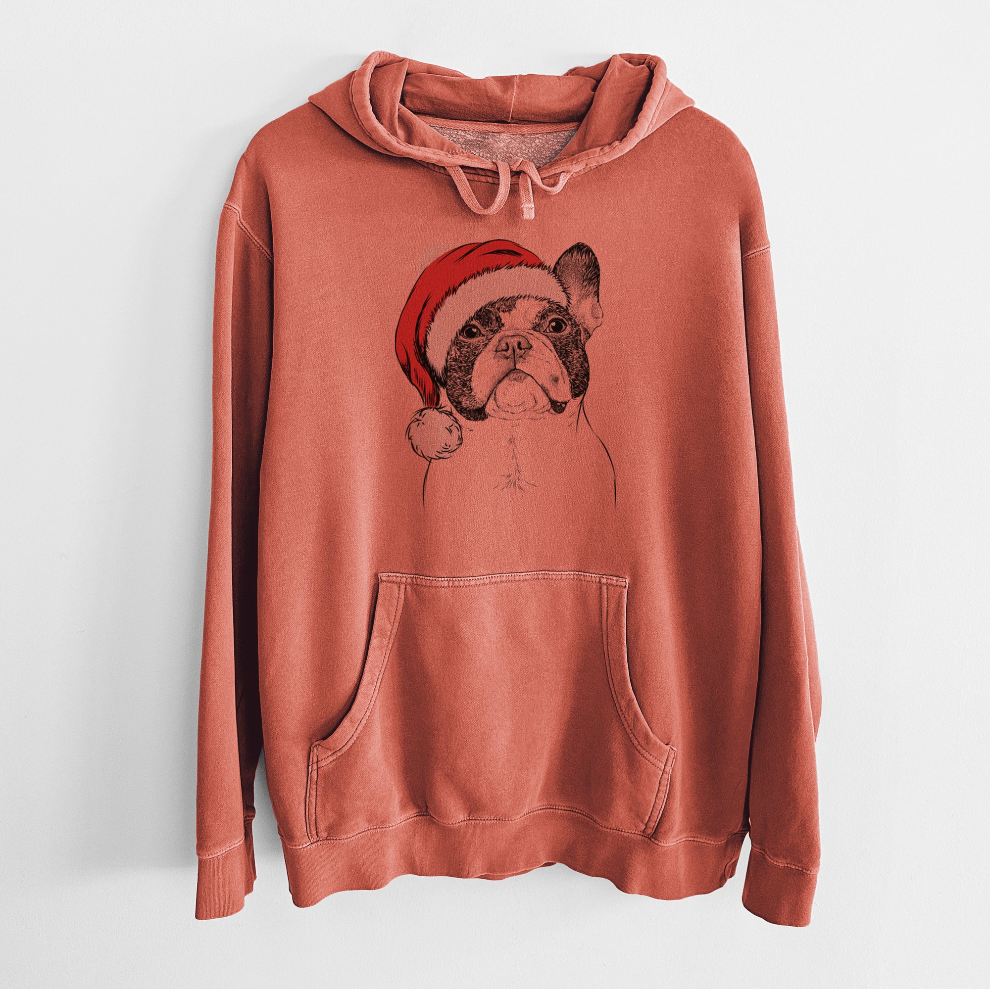 Santa Hat Ella the French Bulldog - Unisex Pigment Dyed Hoodie