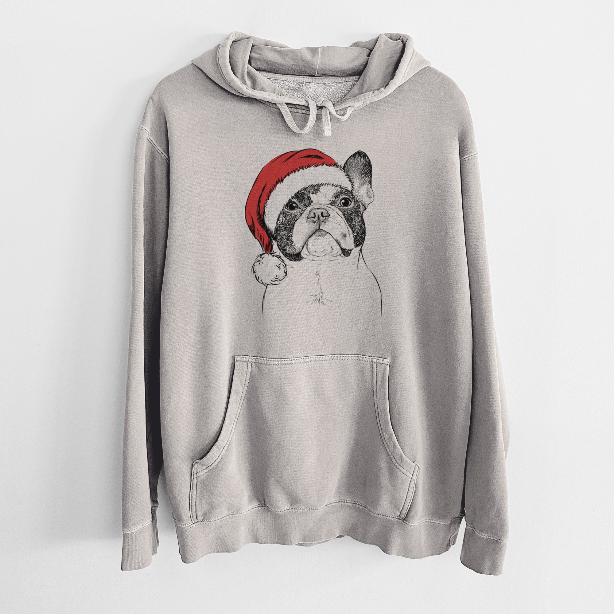 Santa Hat Ella the French Bulldog - Unisex Pigment Dyed Hoodie