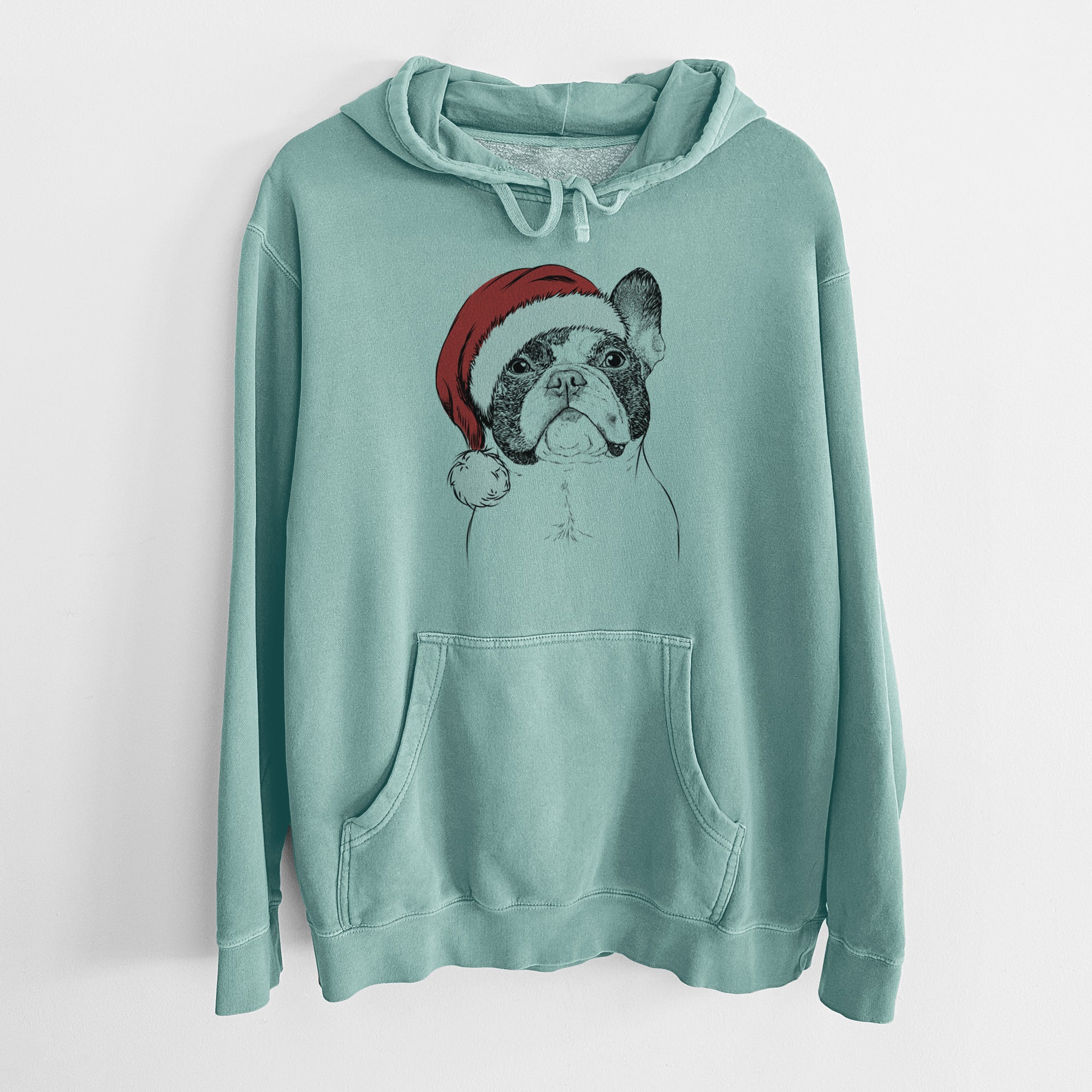 Santa Hat Ella the French Bulldog - Unisex Pigment Dyed Hoodie