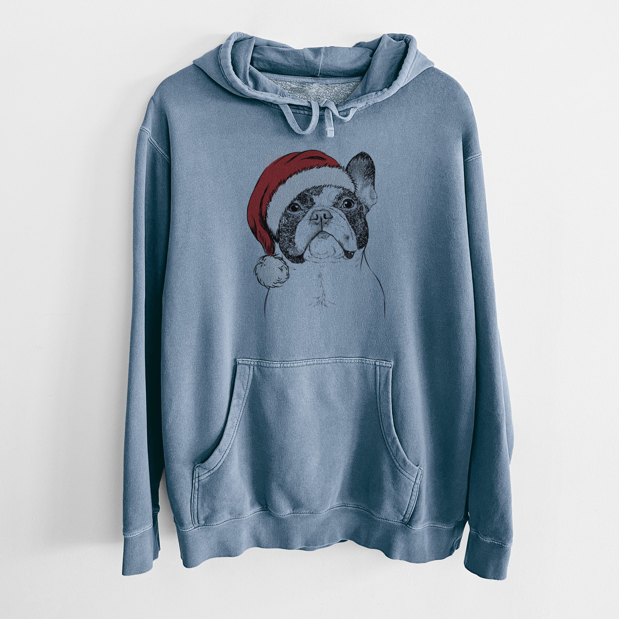 Santa Hat Ella the French Bulldog - Unisex Pigment Dyed Hoodie