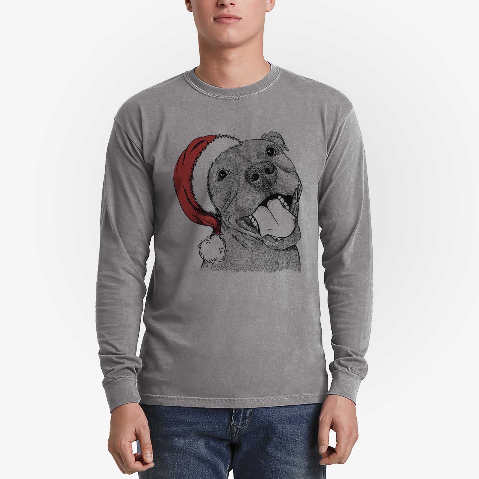 Santa Eloise the Pitbull Mix - Men's Heavyweight 100% Cotton Long Sleeve