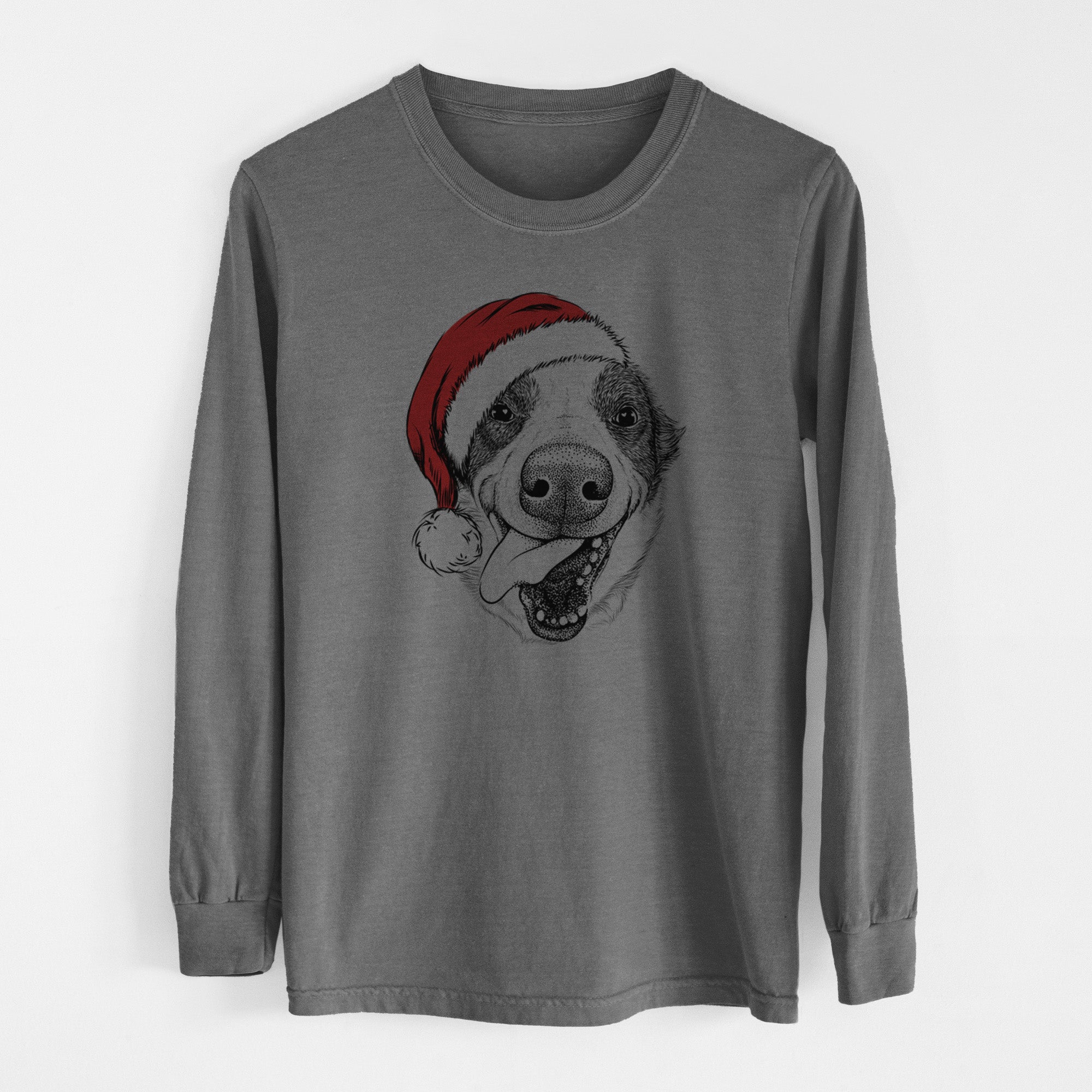 Santa Elwood the Border Collie - Men's Heavyweight 100% Cotton Long Sleeve