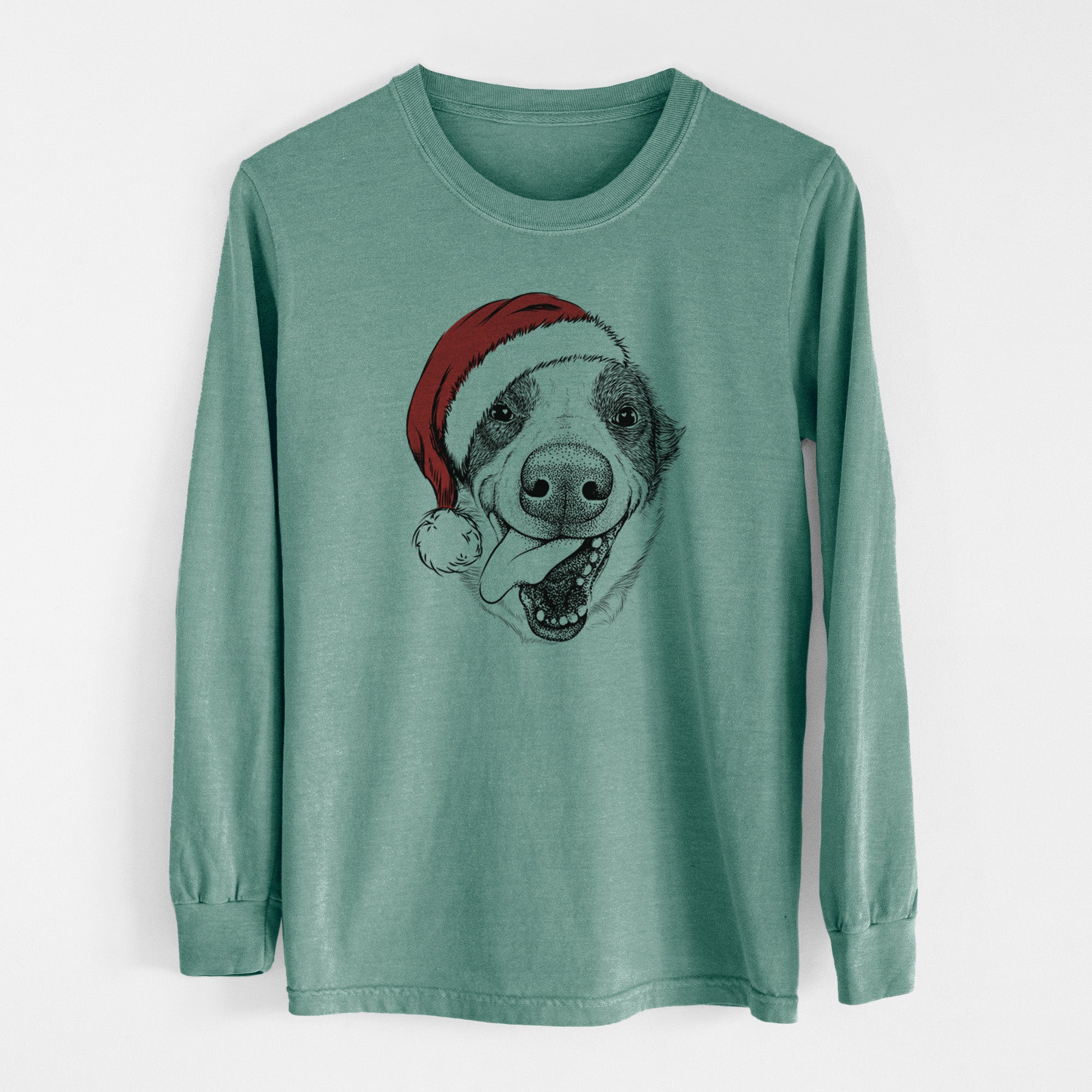 Santa Elwood the Border Collie - Men's Heavyweight 100% Cotton Long Sleeve