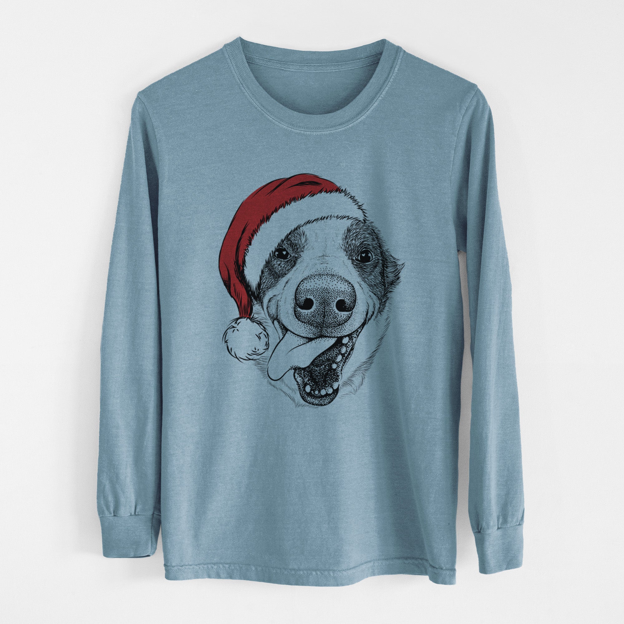 Santa Elwood the Border Collie - Men's Heavyweight 100% Cotton Long Sleeve