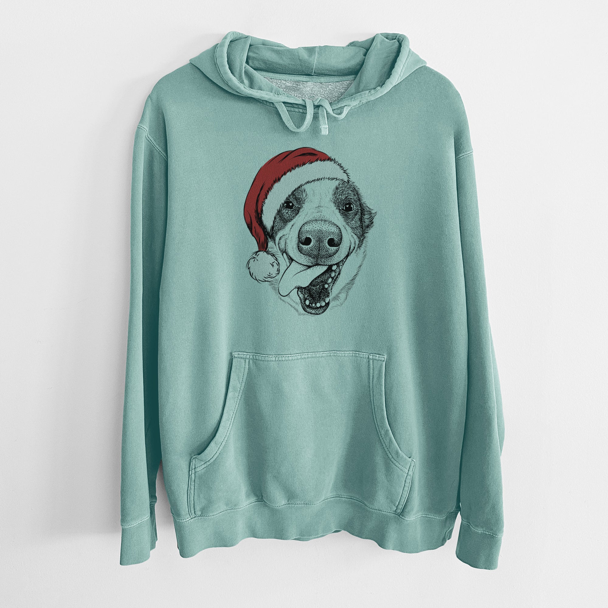 Santa Hat Elwood the Border Collie - Unisex Pigment Dyed Hoodie