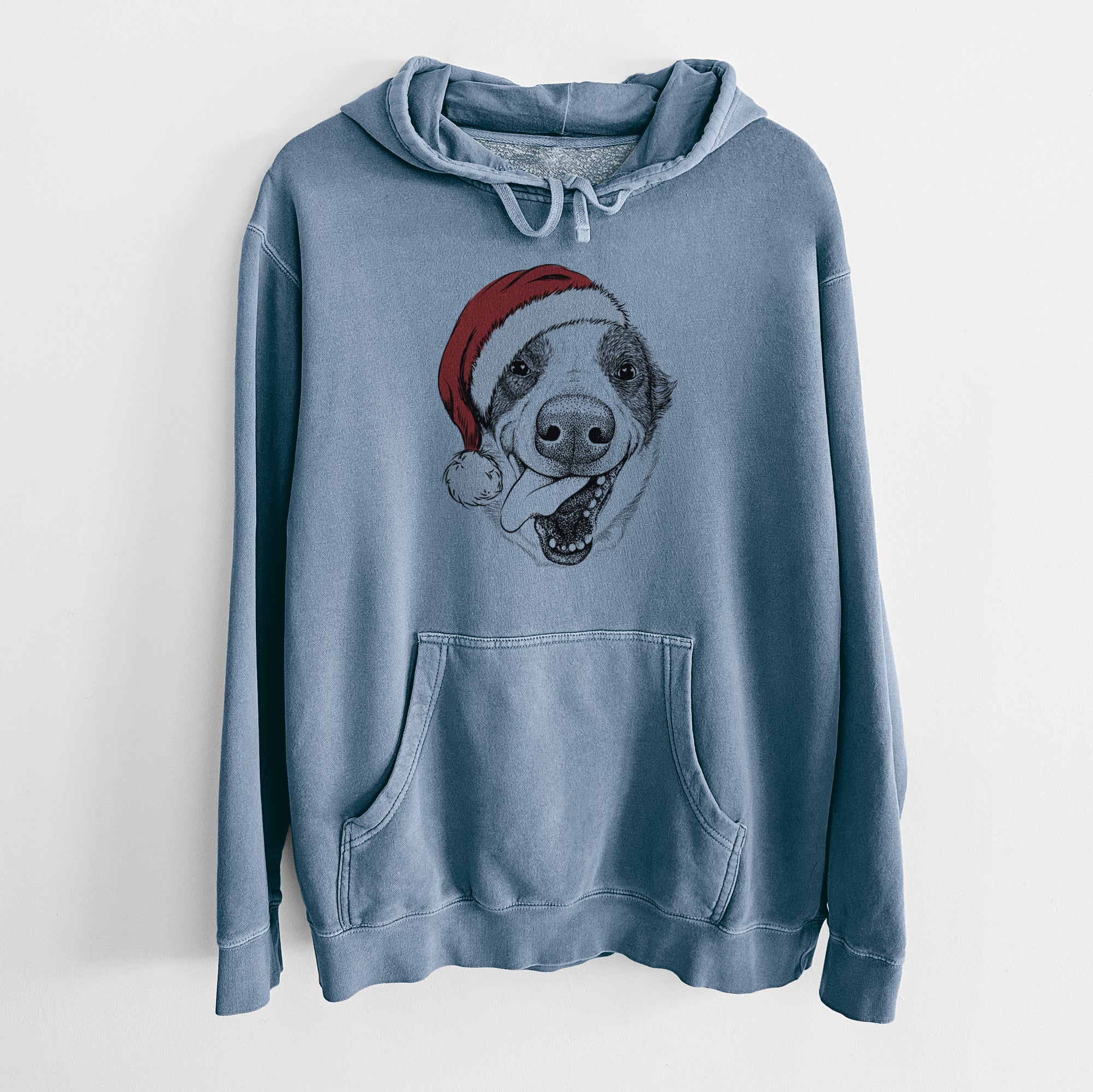 Santa Hat Elwood the Border Collie - Unisex Pigment Dyed Hoodie