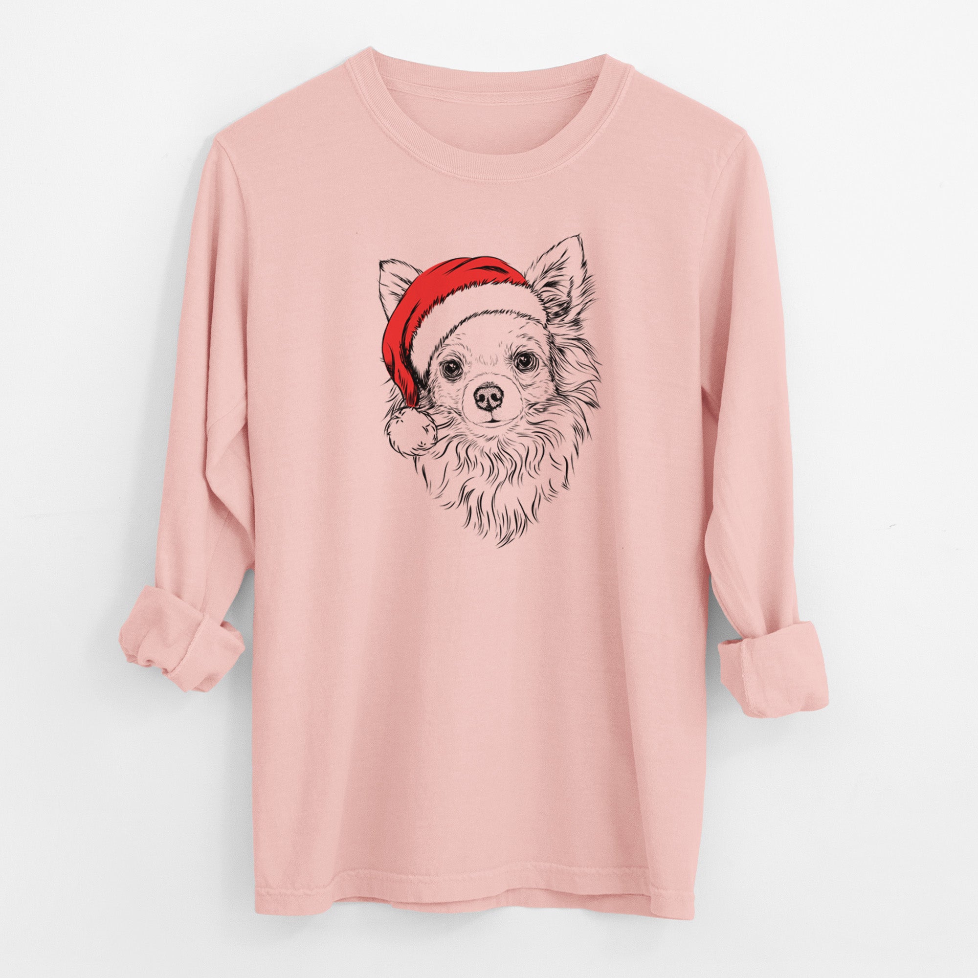 Santa Emma the Longhaired Chihuahua - Men's Heavyweight 100% Cotton Long Sleeve