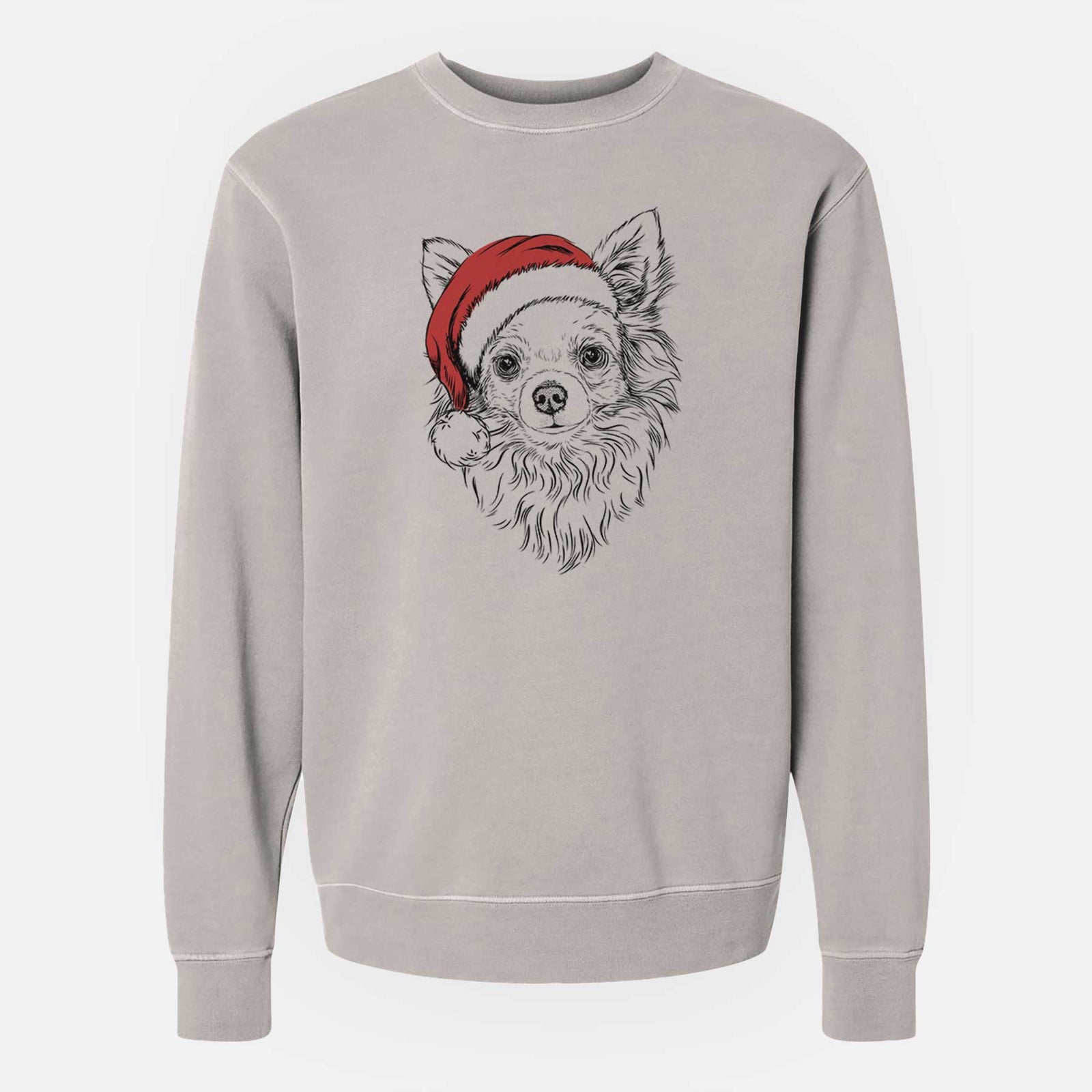 Santa Emma the Longhaired Chihuahua - Unisex Pigment Dyed Crew Sweatshirt