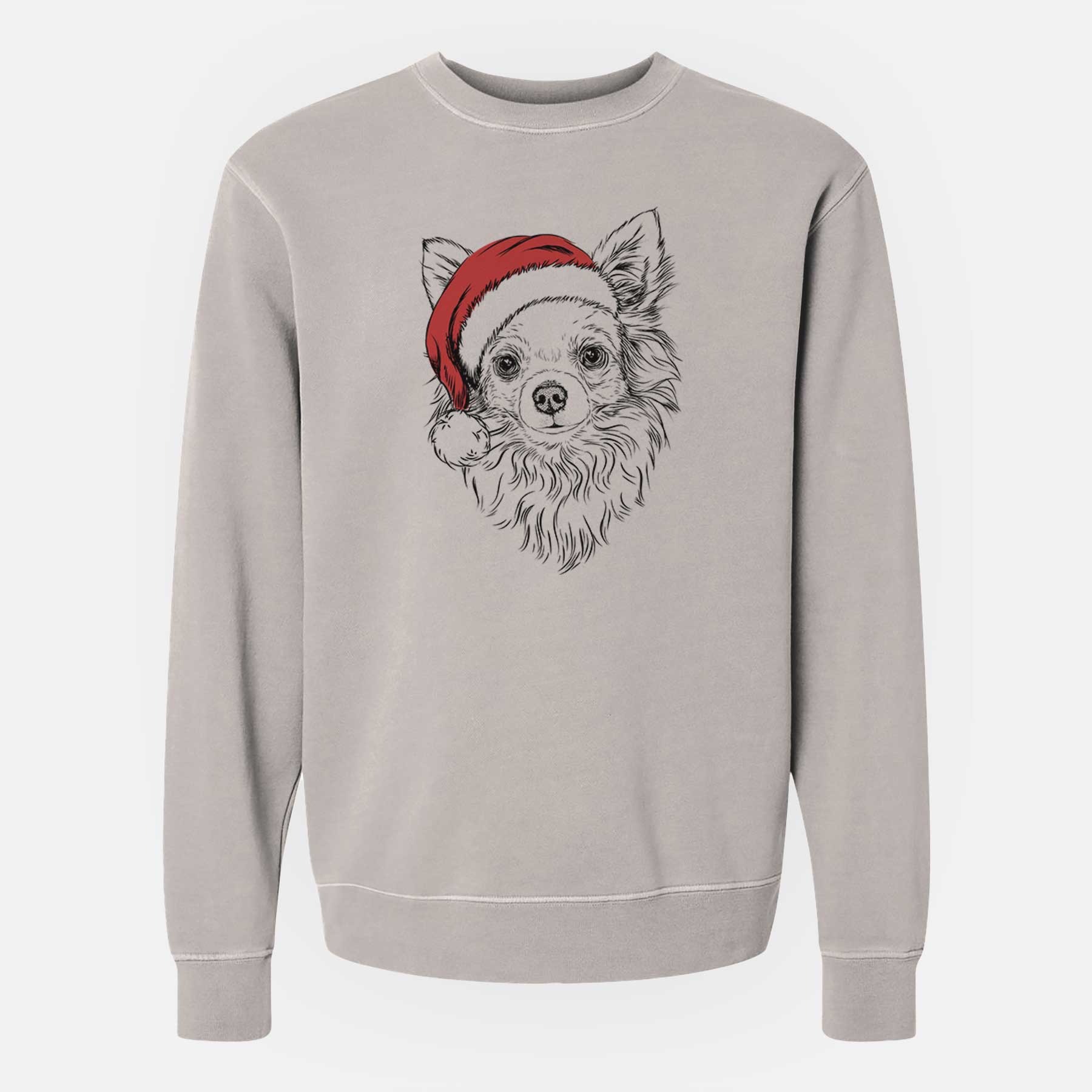 Santa Emma the Longhaired Chihuahua - Unisex Pigment Dyed Crew Sweatshirt