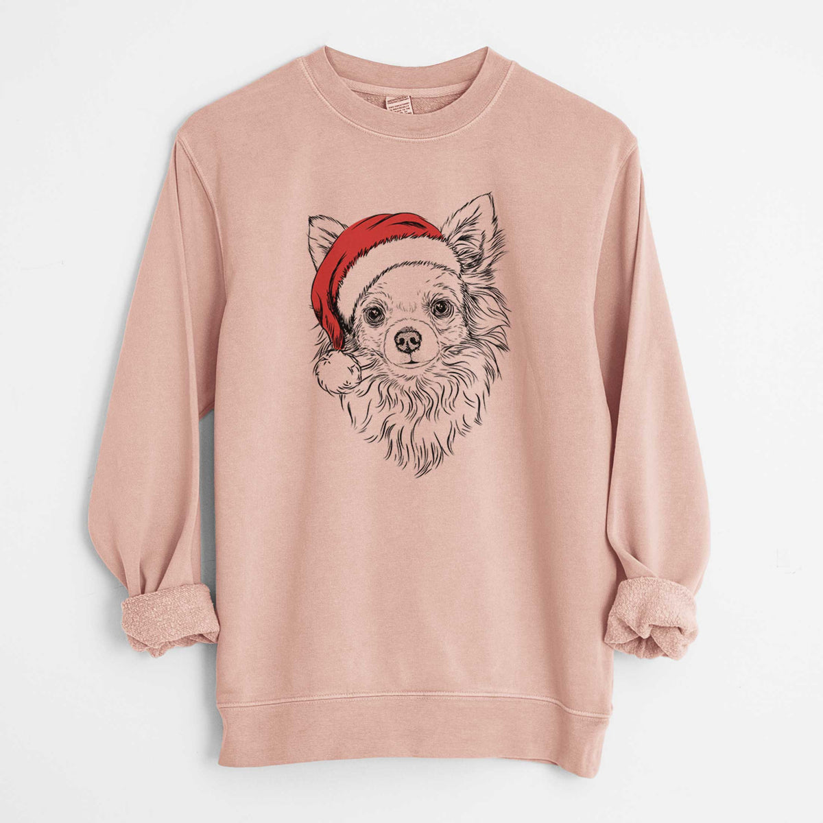 Santa Emma the Longhaired Chihuahua - Unisex Pigment Dyed Crew Sweatshirt