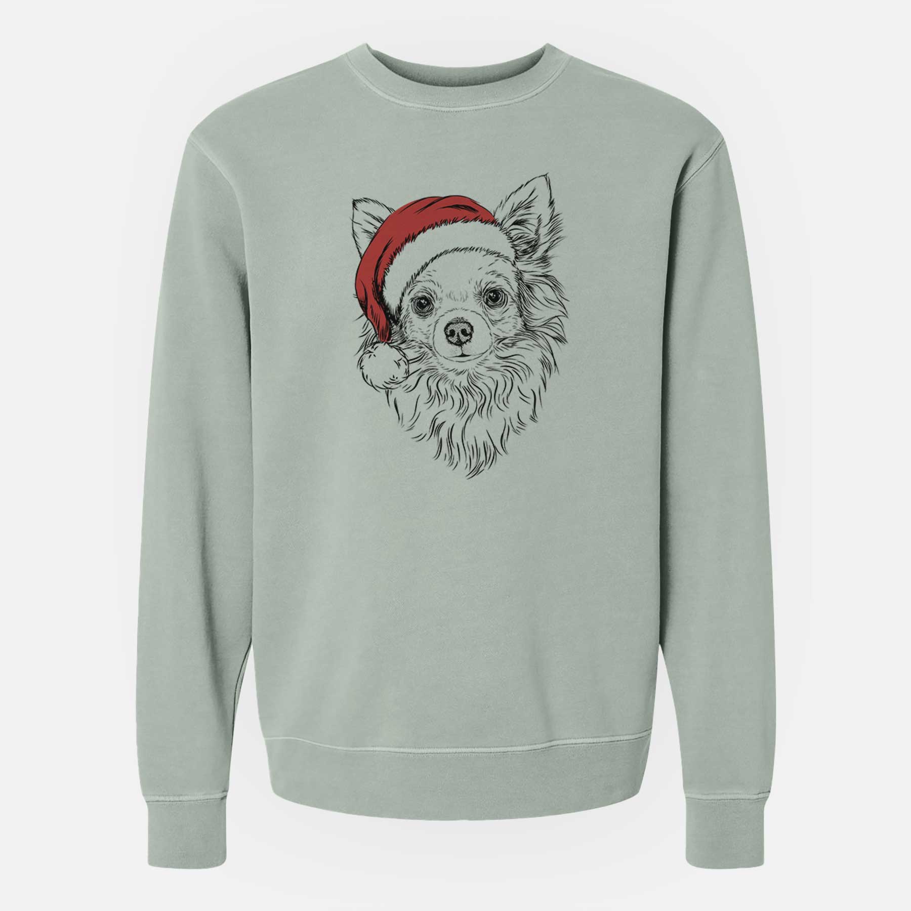 Santa Emma the Longhaired Chihuahua - Unisex Pigment Dyed Crew Sweatshirt