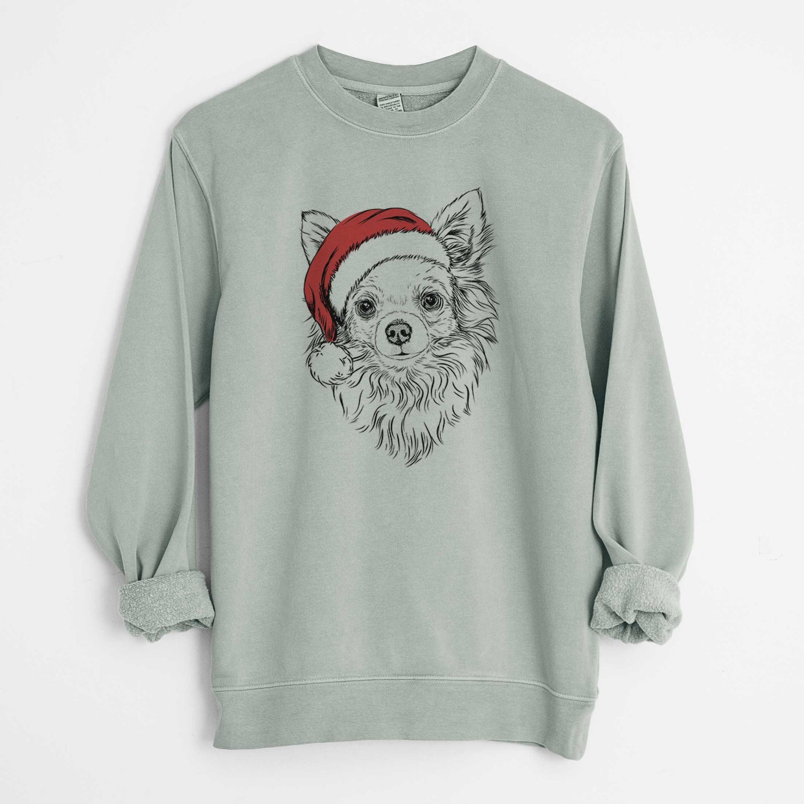 Santa Emma the Longhaired Chihuahua - Unisex Pigment Dyed Crew Sweatshirt