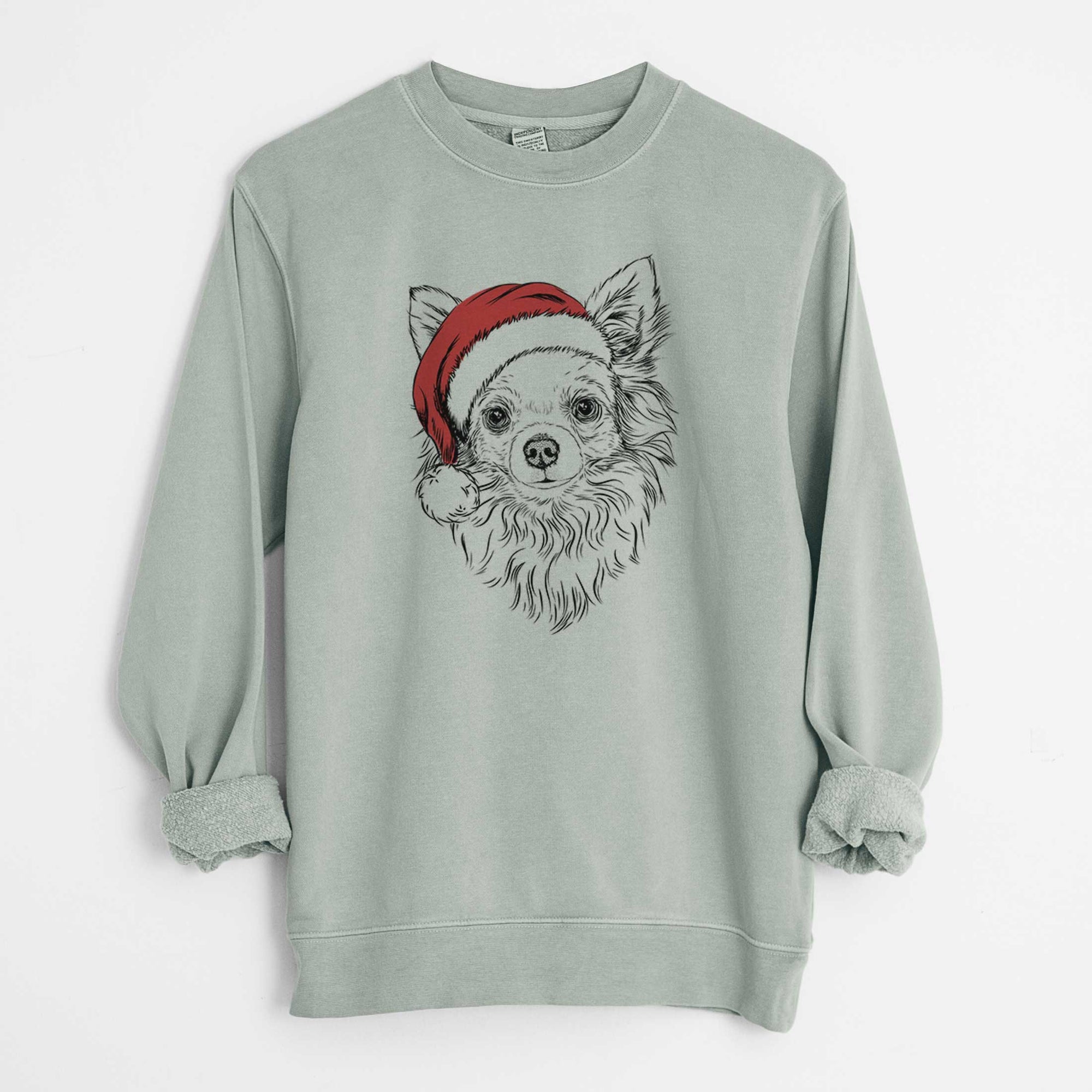 Santa Emma the Longhaired Chihuahua - Unisex Pigment Dyed Crew Sweatshirt