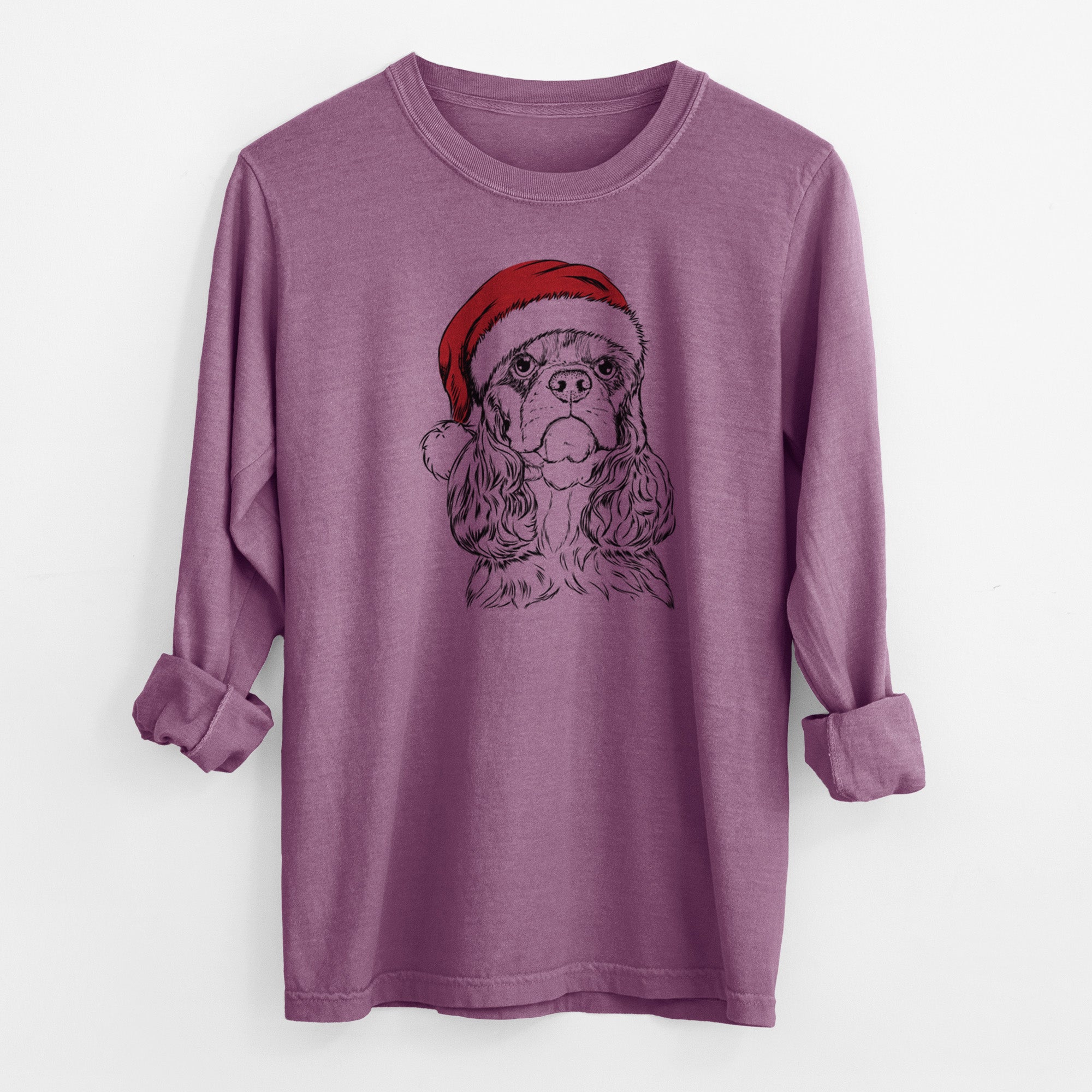 Santa Emma the Cocker Spaniel - Men's Heavyweight 100% Cotton Long Sleeve