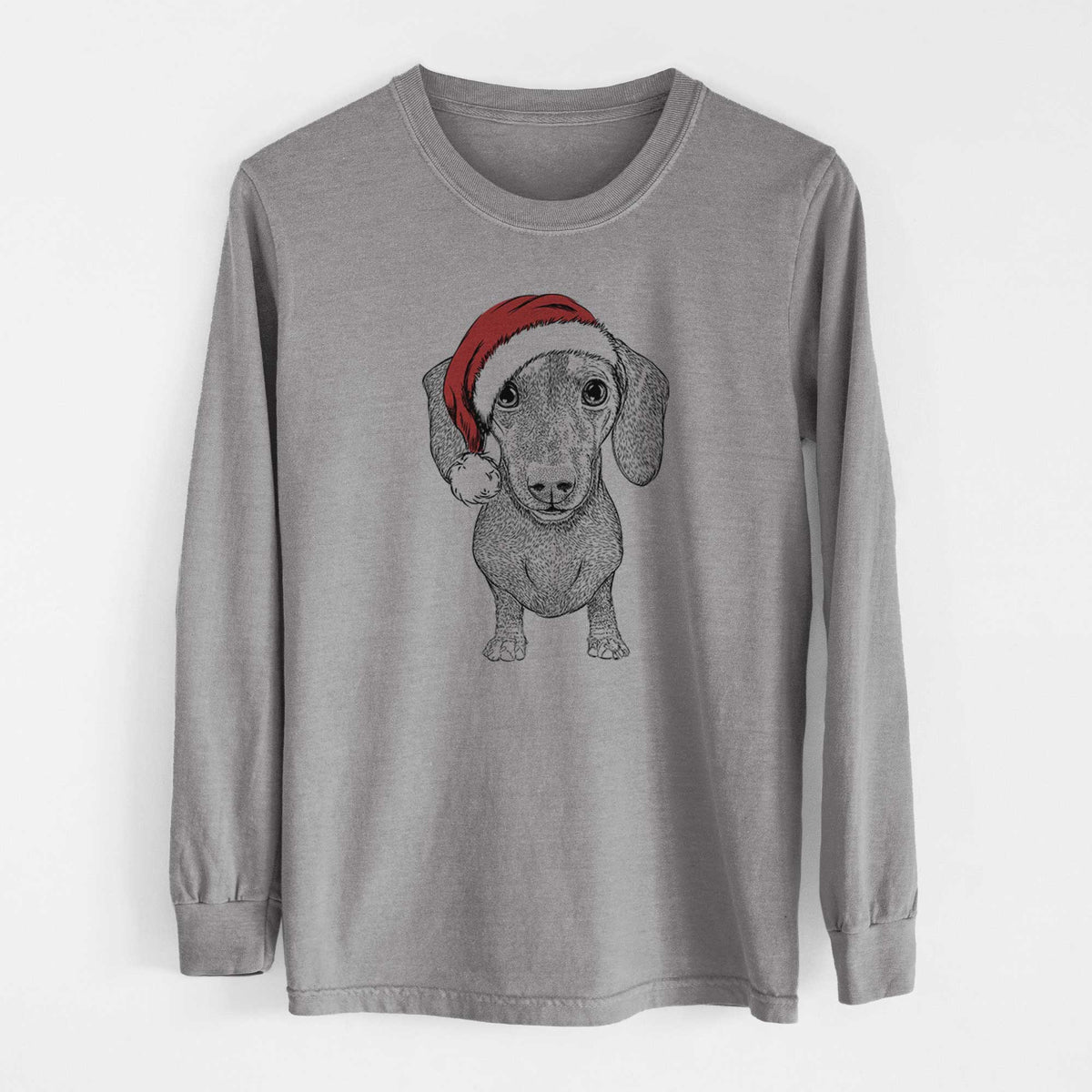 Santa Ernie the Mini Dachshund - Men's Heavyweight 100% Cotton Long Sleeve
