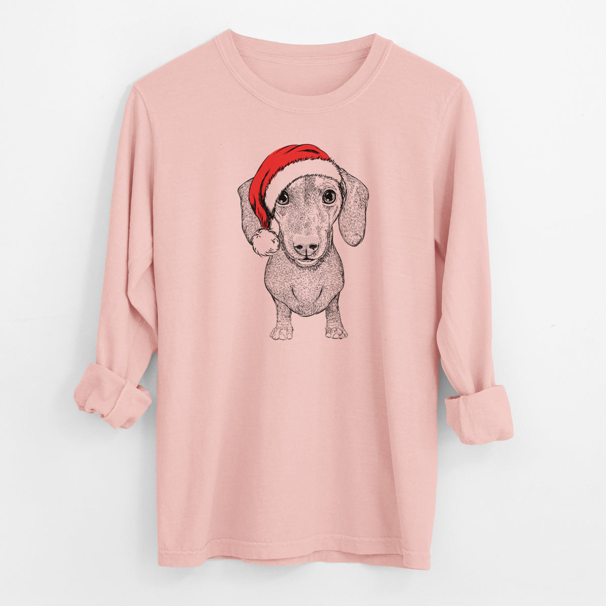 Santa Ernie the Mini Dachshund - Men's Heavyweight 100% Cotton Long Sleeve