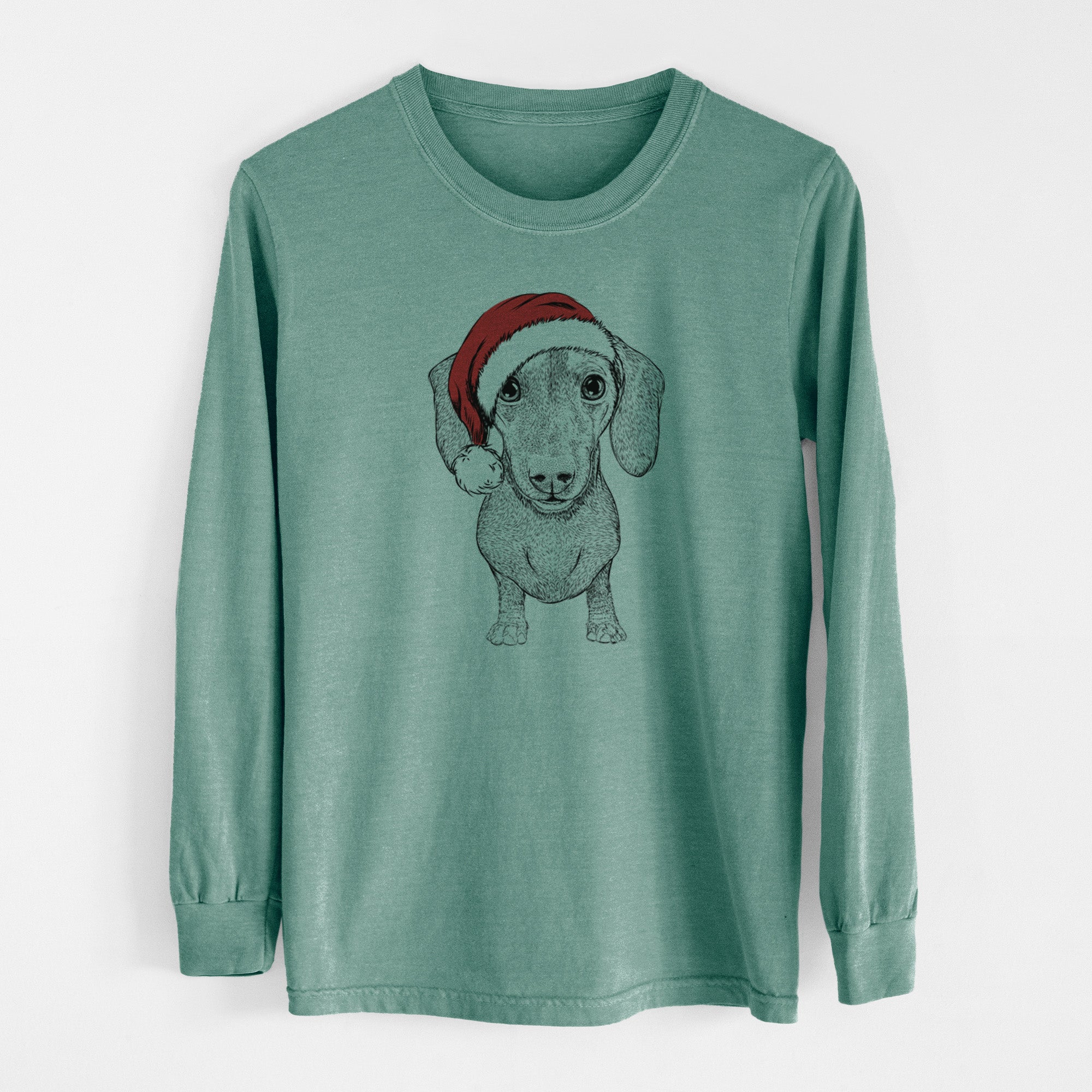 Santa Ernie the Mini Dachshund - Men's Heavyweight 100% Cotton Long Sleeve