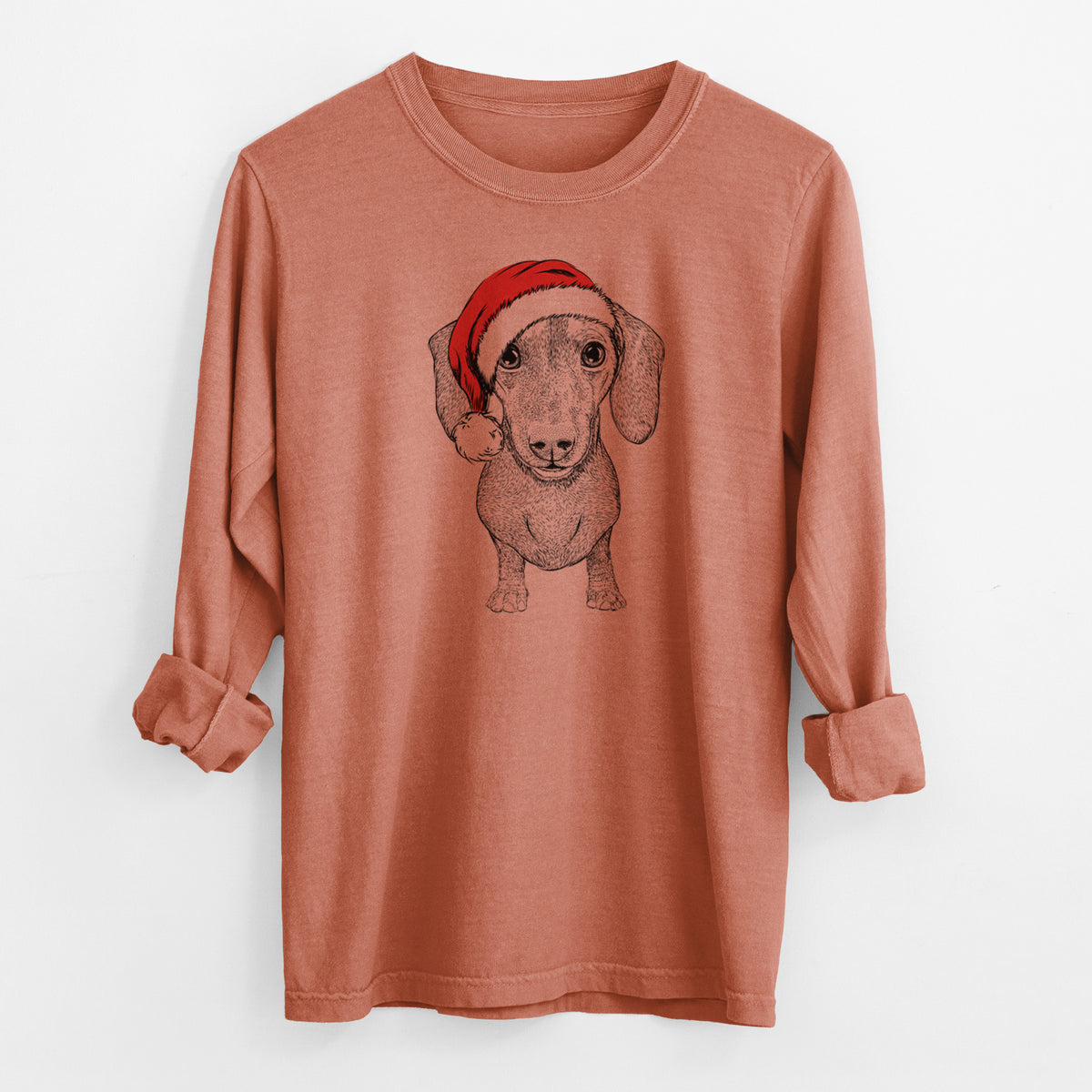 Santa Ernie the Mini Dachshund - Men's Heavyweight 100% Cotton Long Sleeve