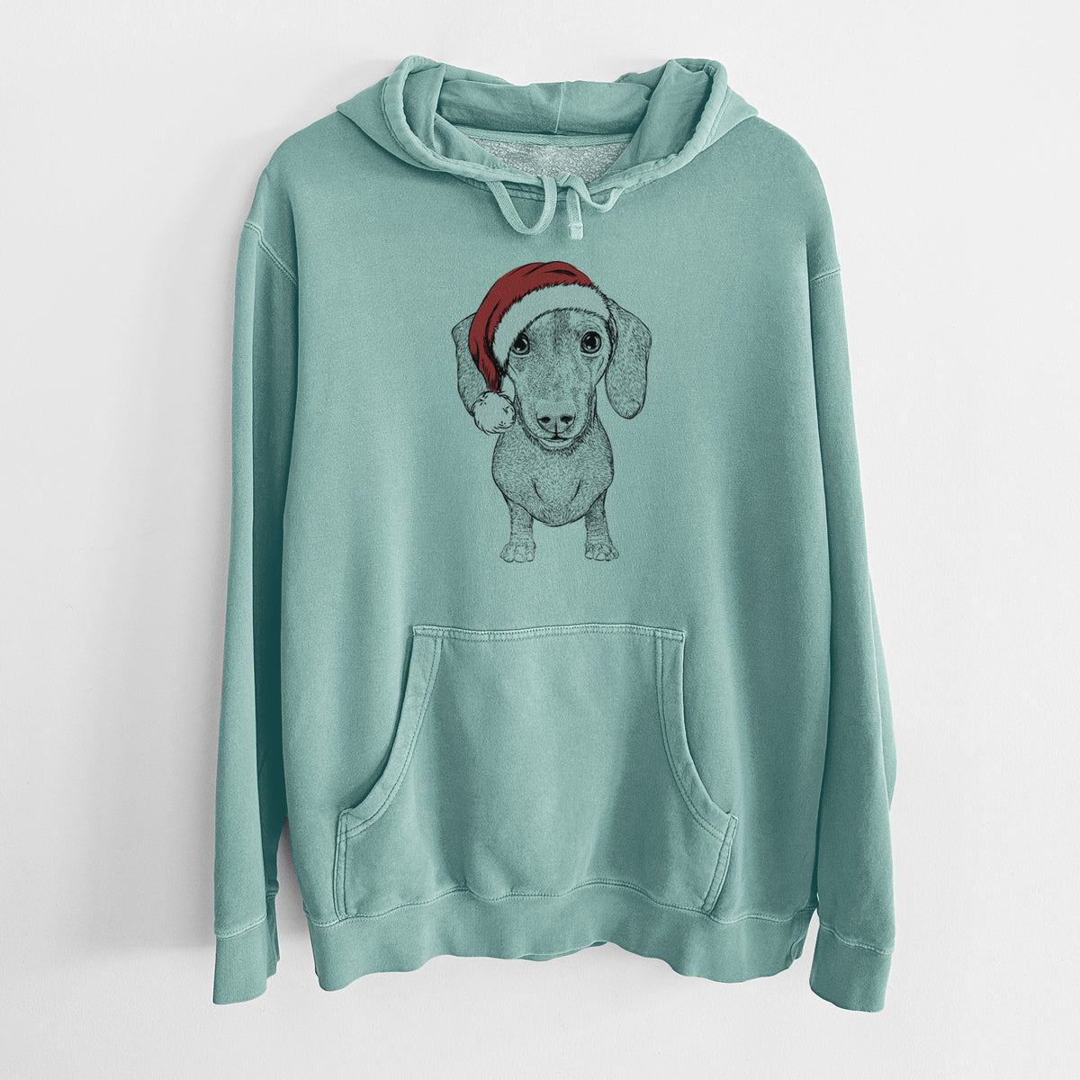 Santa Hat Ernie the Mini Dachshund - Unisex Pigment Dyed Hoodie