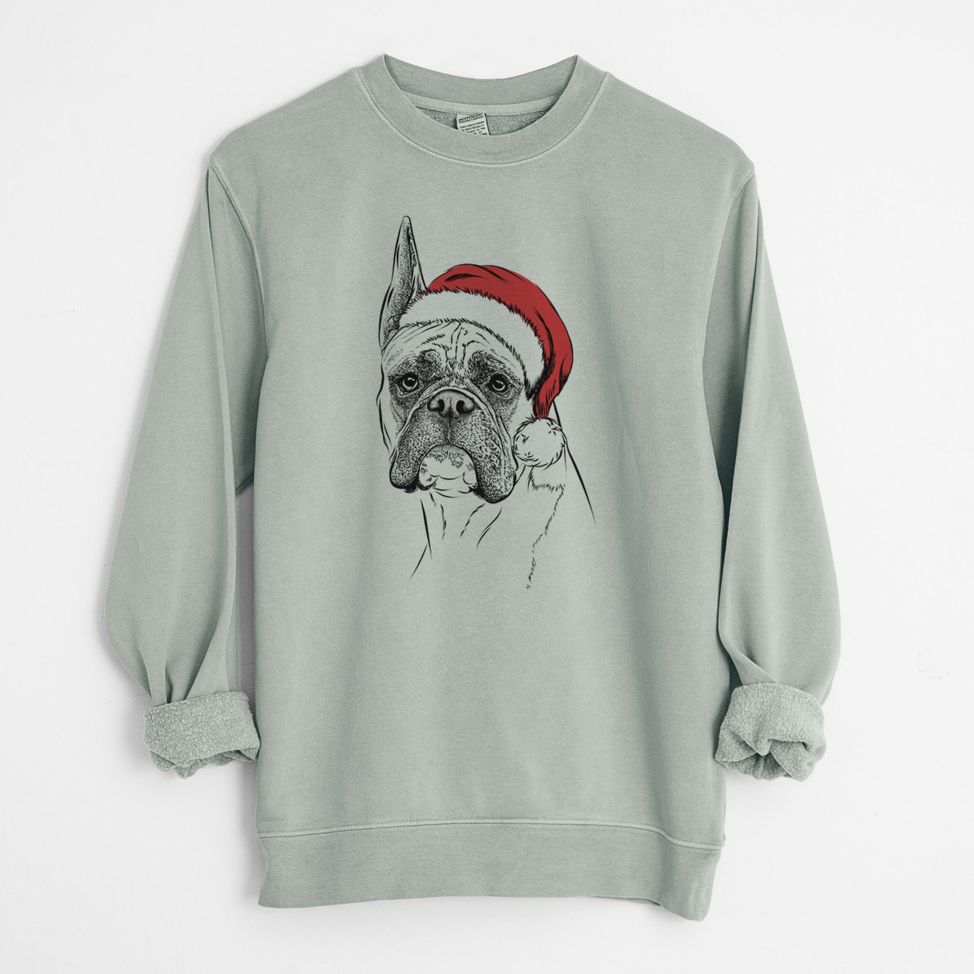 Santa Ezra the Boxer - Unisex Pigment Dyed Crew Sweatshirt