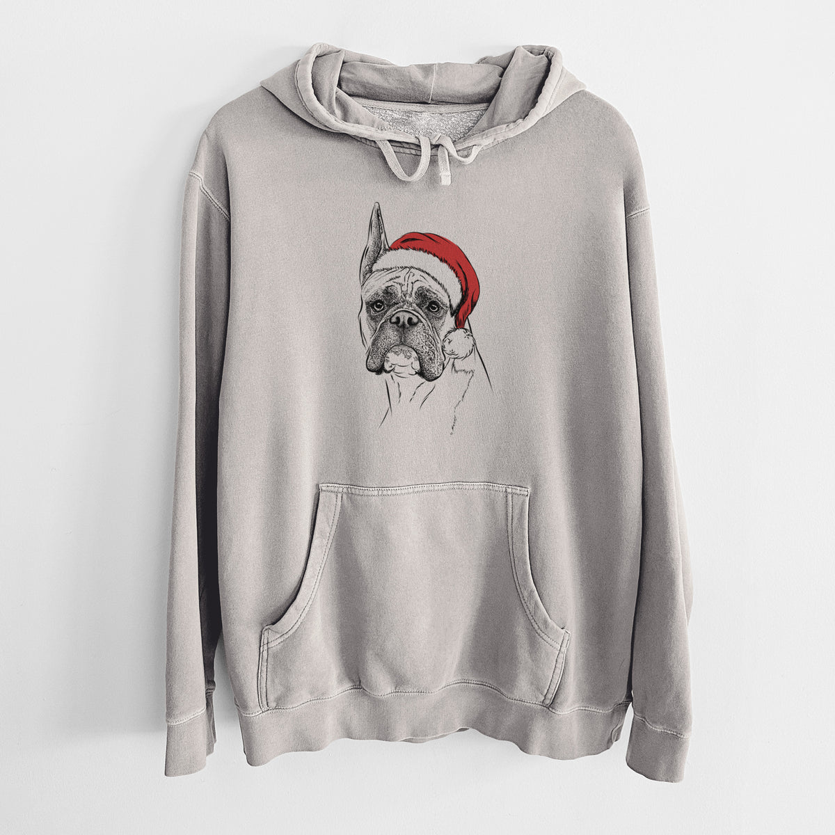 Santa Hat Ezra the Boxer - Unisex Pigment Dyed Hoodie