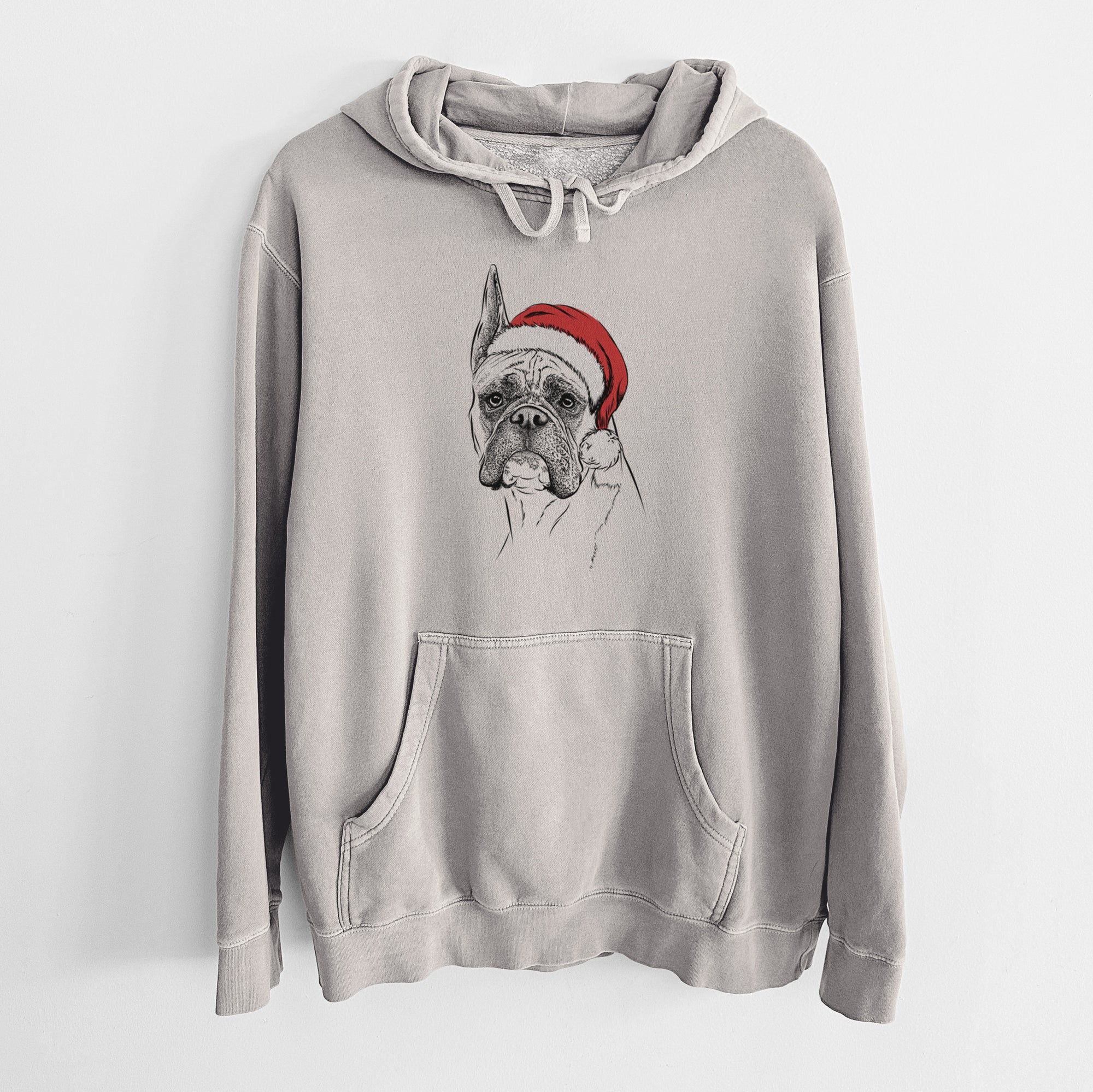 Santa Hat Ezra the Boxer - Unisex Pigment Dyed Hoodie