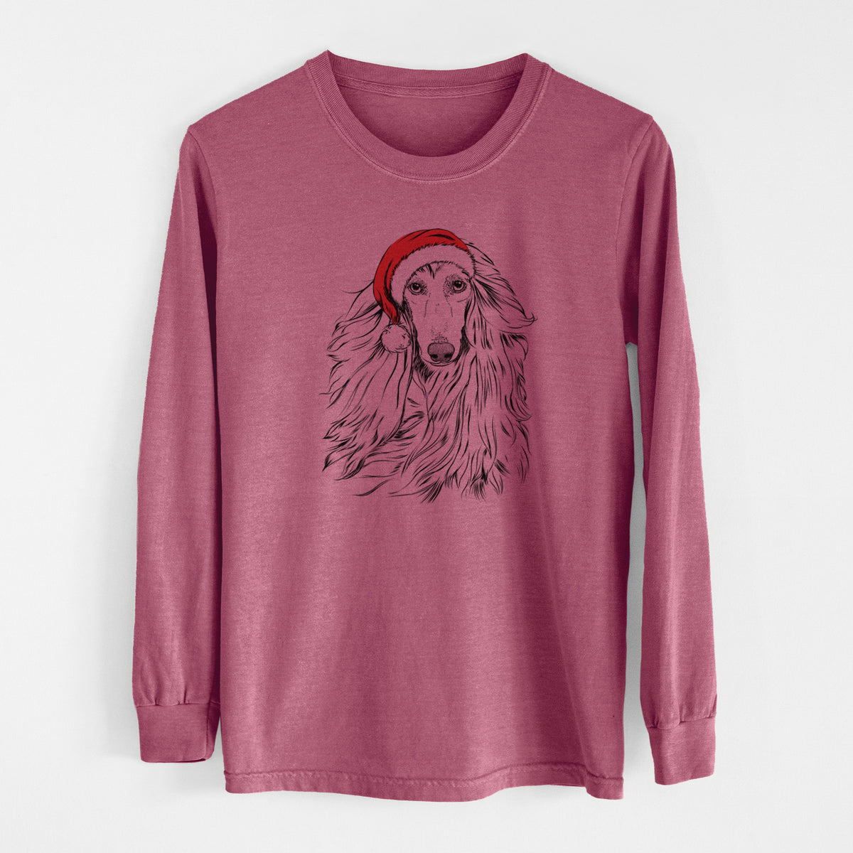 Santa Fabio the Afghan Hound - Men&#39;s Heavyweight 100% Cotton Long Sleeve
