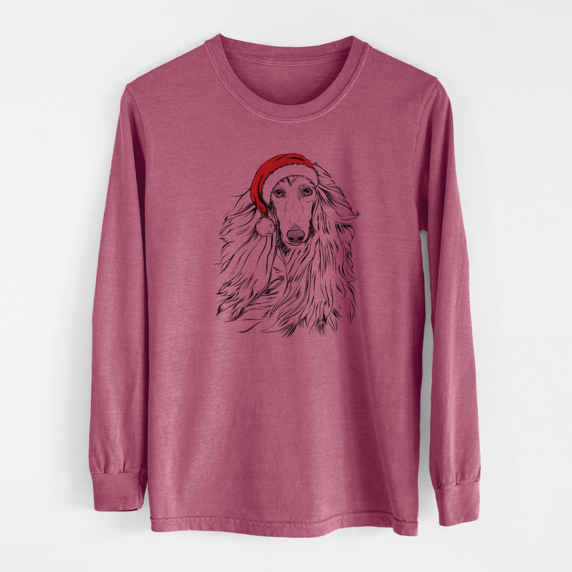 Santa Fabio the Afghan Hound - Men's Heavyweight 100% Cotton Long Sleeve