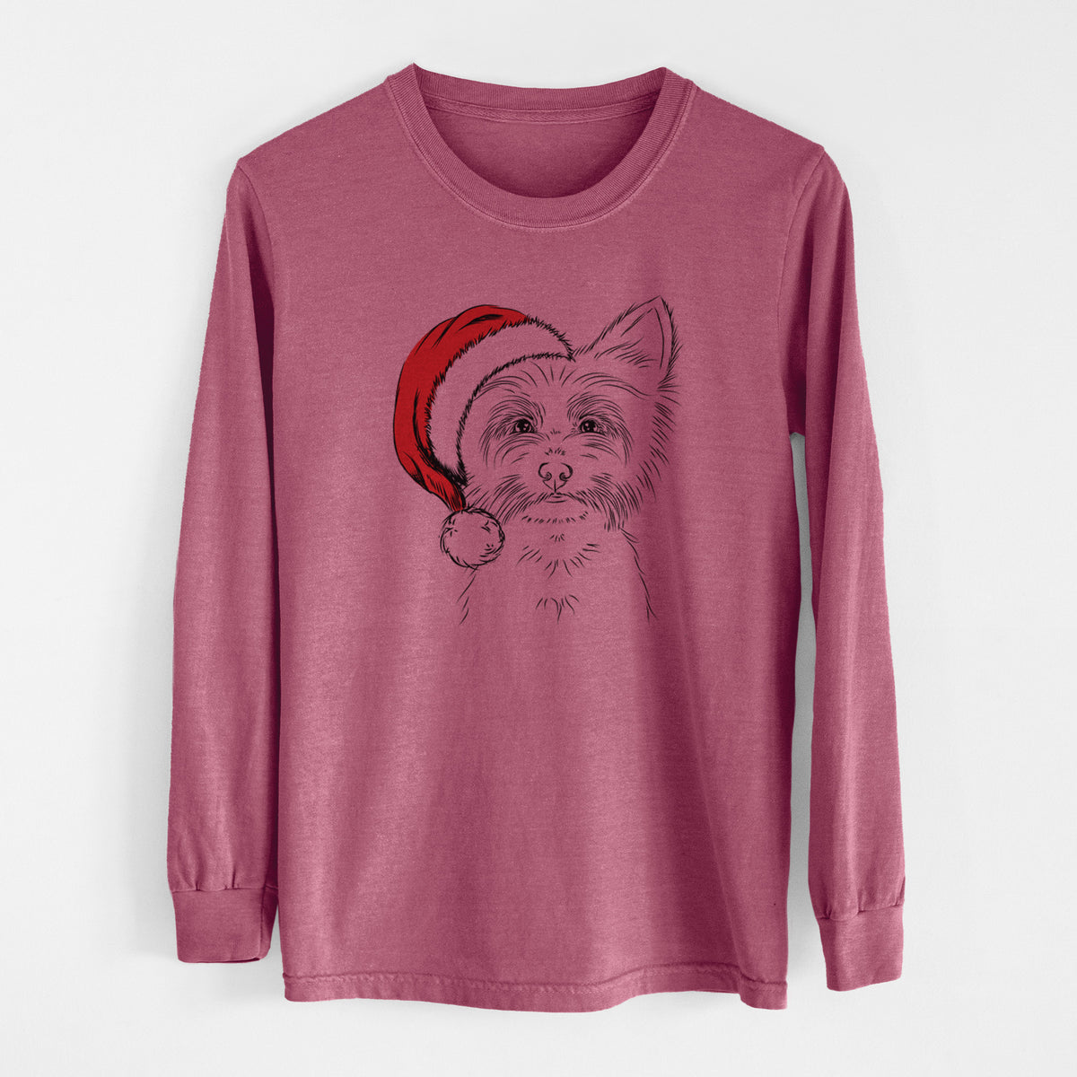 Santa Farva the Yorkshire Terrier - Men&#39;s Heavyweight 100% Cotton Long Sleeve