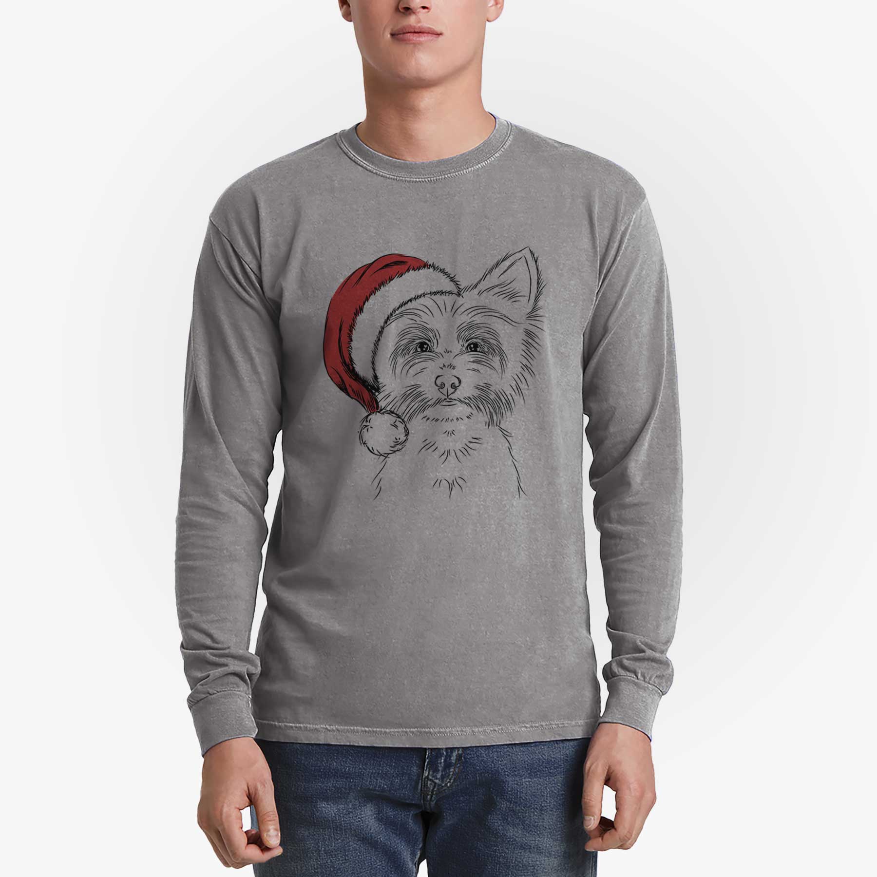 Santa Farva the Yorkshire Terrier - Men's Heavyweight 100% Cotton Long Sleeve