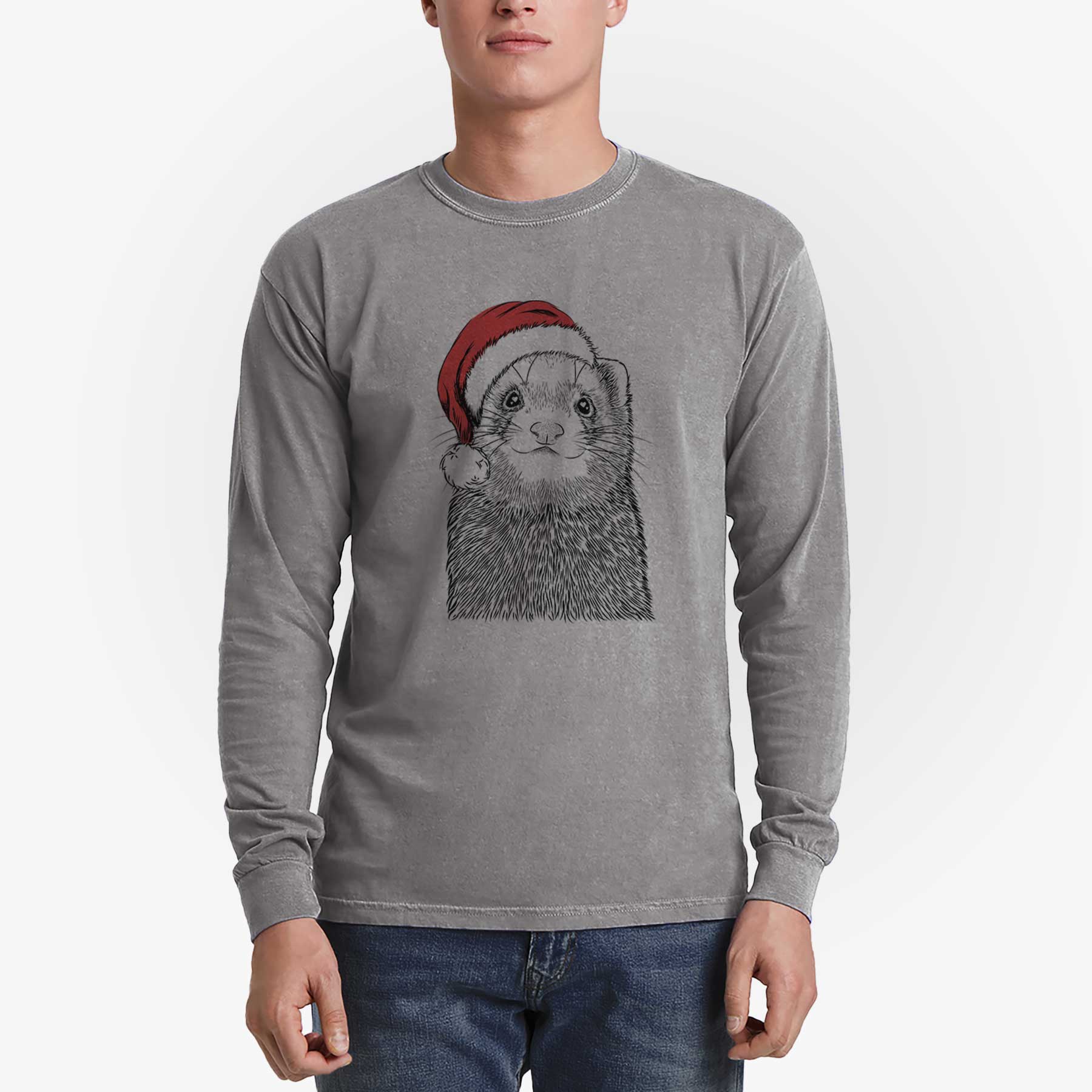 Santa Fig the Ferret - Men's Heavyweight 100% Cotton Long Sleeve