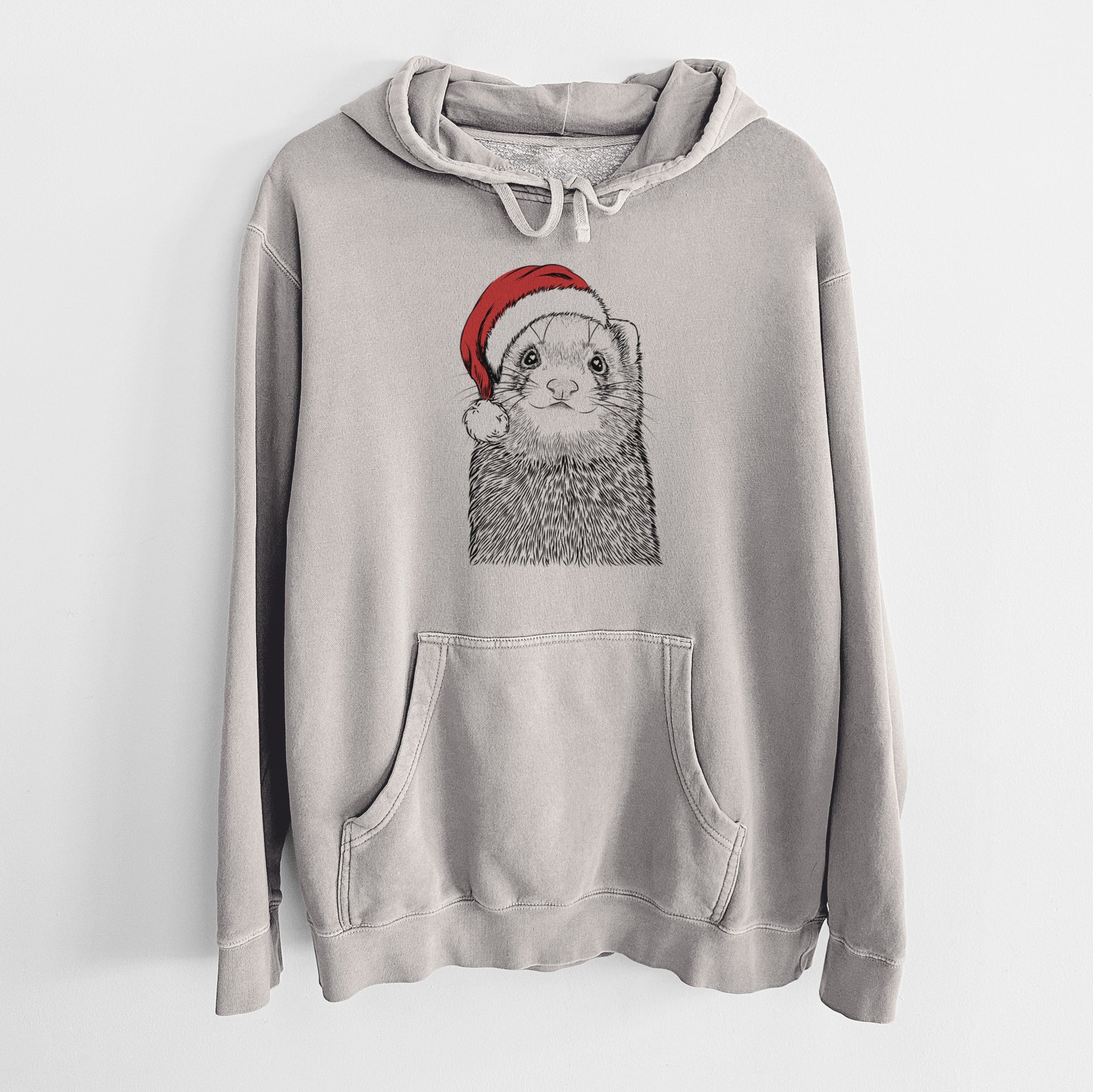 Santa Hat Fig the Ferret - Unisex Pigment Dyed Hoodie